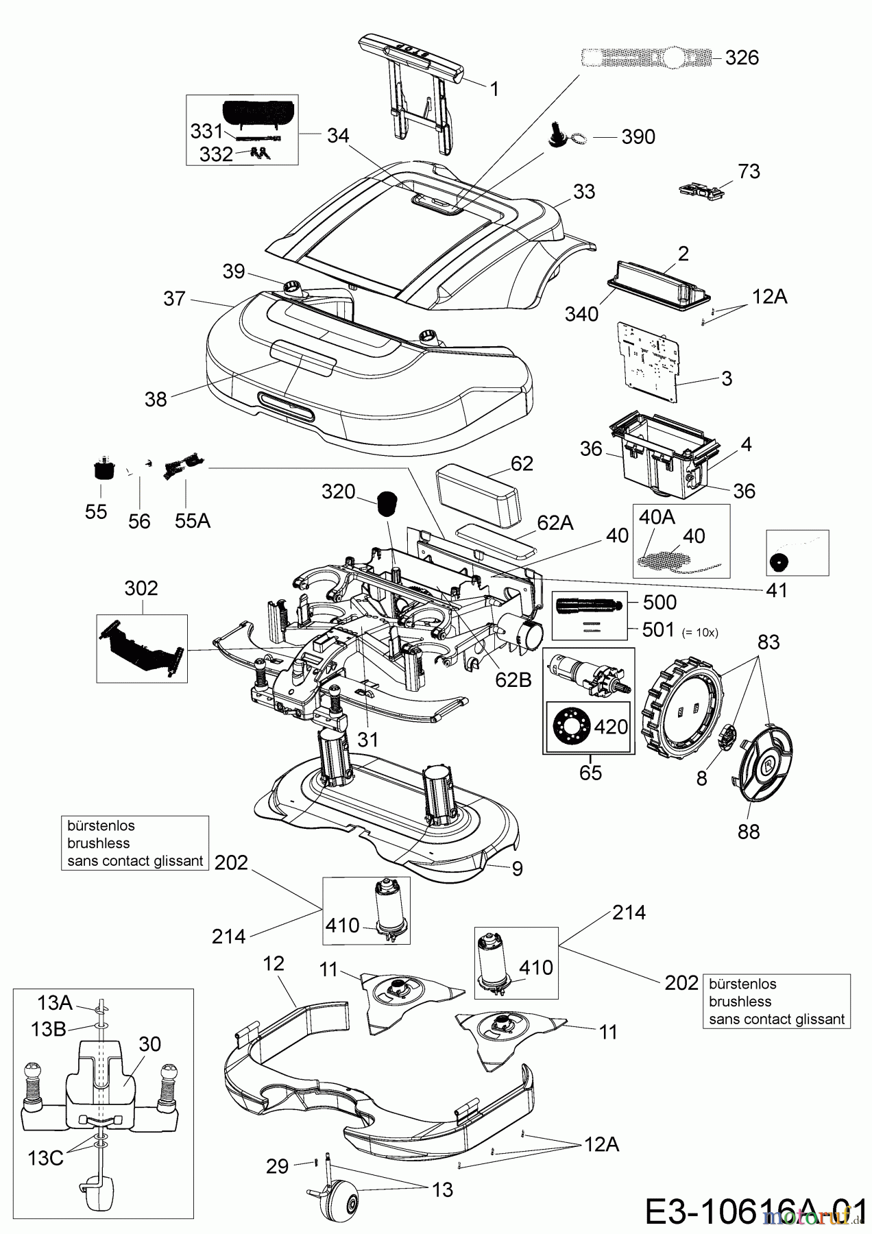  Robomow Mähroboter RS615 PRO (Black) PRD6100B1  (2017) Elektromotore, Gehäuse, Messer, Räder