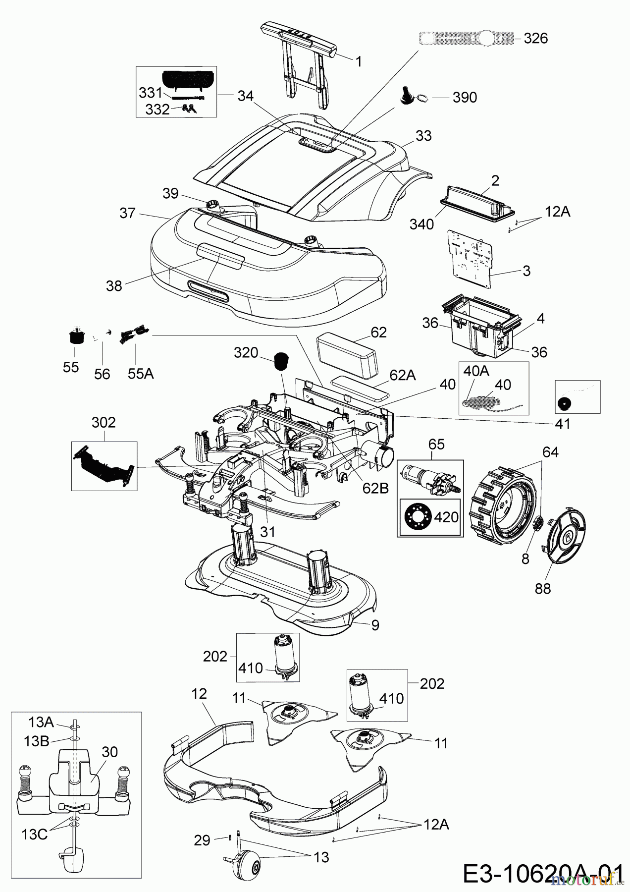 Robomow Mähroboter RS625U PRD6200YG (2017) Elektromotore, Gehäuse, Messer, Räder