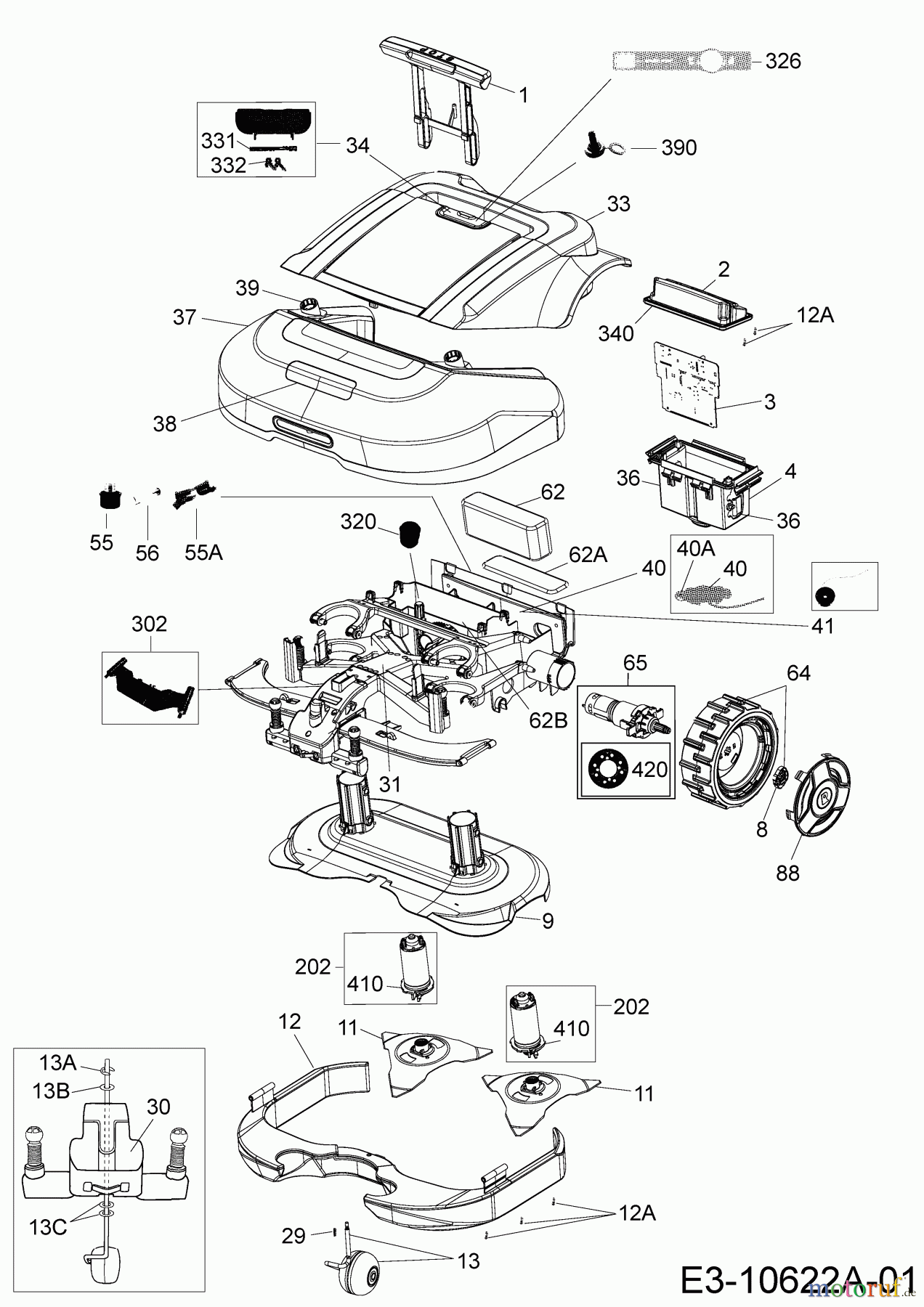 Robomow Mähroboter RS625U (Black) PRD6200YB (2017) Elektromotore, Gehäuse, Messer, Räder