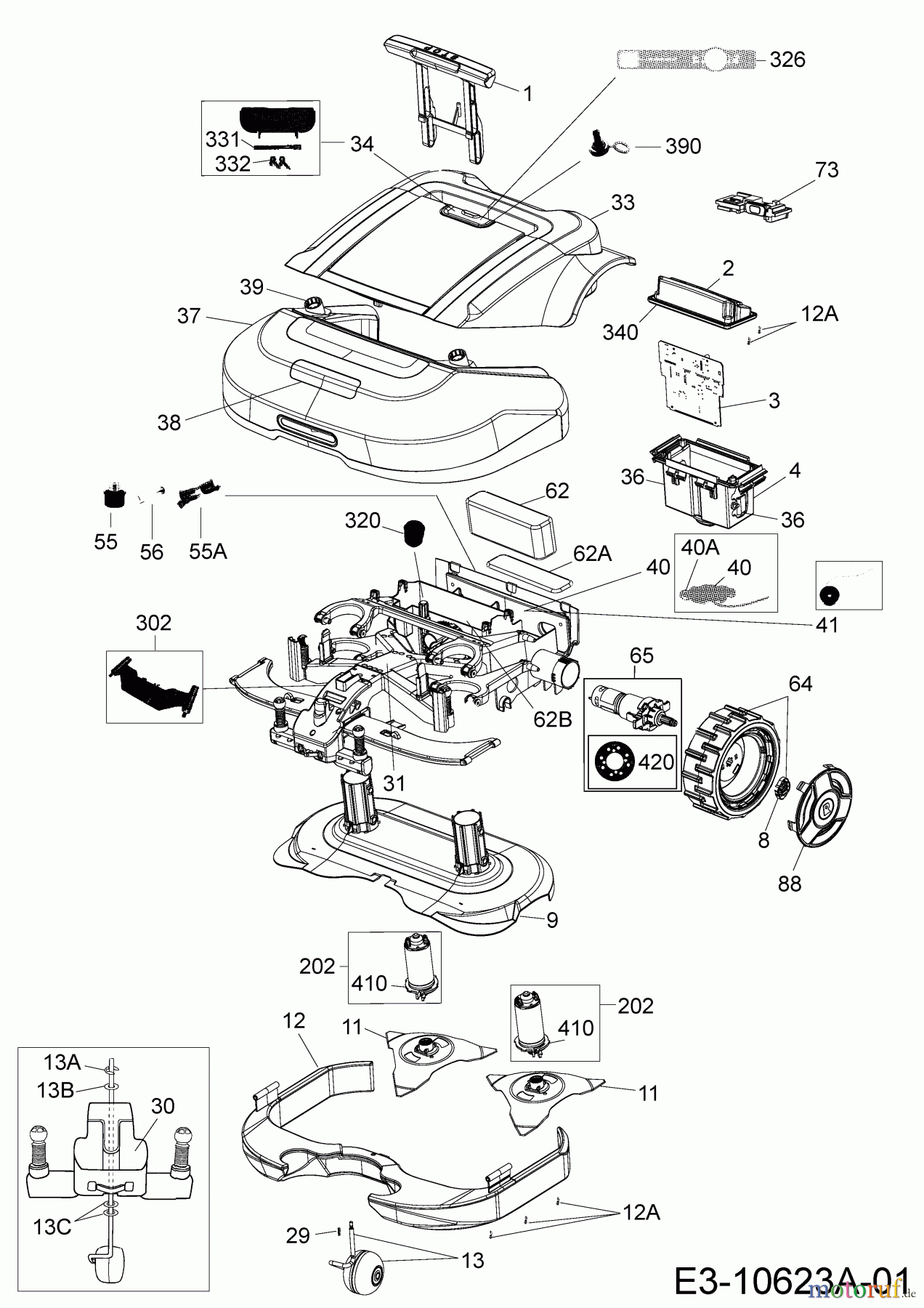 Robomow Mähroboter RS625 PRO (Red) PRD6200R (2017) Elektromotore, Gehäuse, Messer, Räder