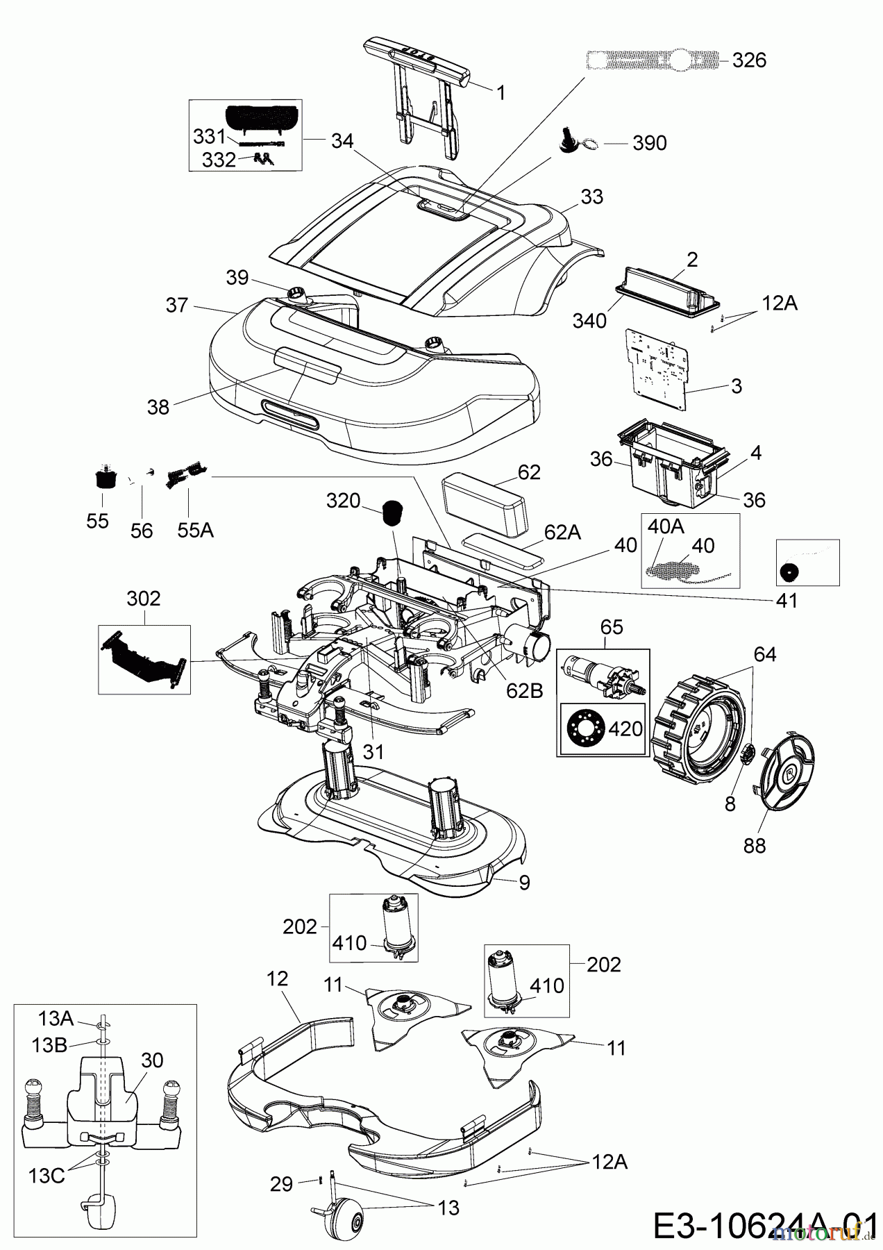 Robomow Mähroboter RS625U (Red) PRD6200YR (2017) Elektromotore, Gehäuse, Messer, Räder