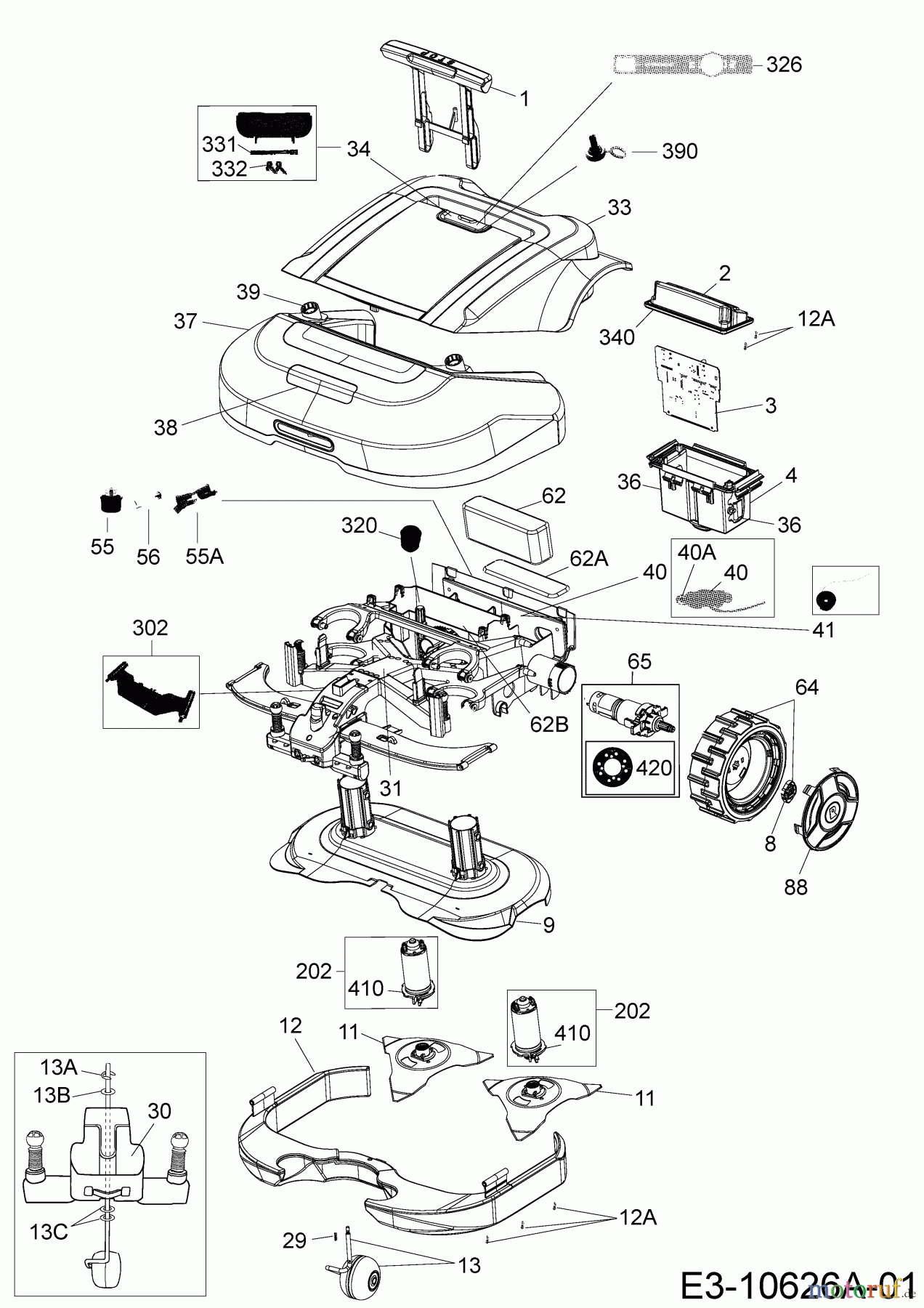 Robomow Mähroboter RS625U (White) PRD6200YW4 (2017) Elektromotore, Gehäuse, Messer, Räder