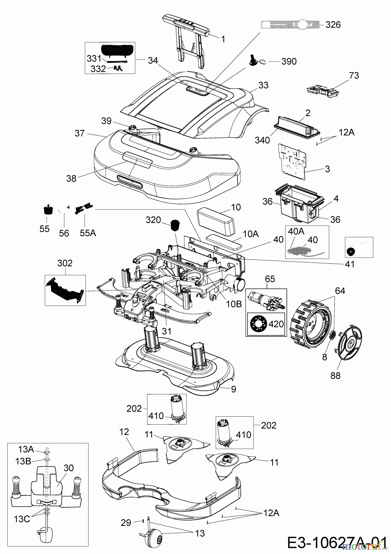 Robomow Mähroboter RS635 PRO S (Black) PRD6300B1 (2017) Elektromotore, Gehäuse, Messer, Räder