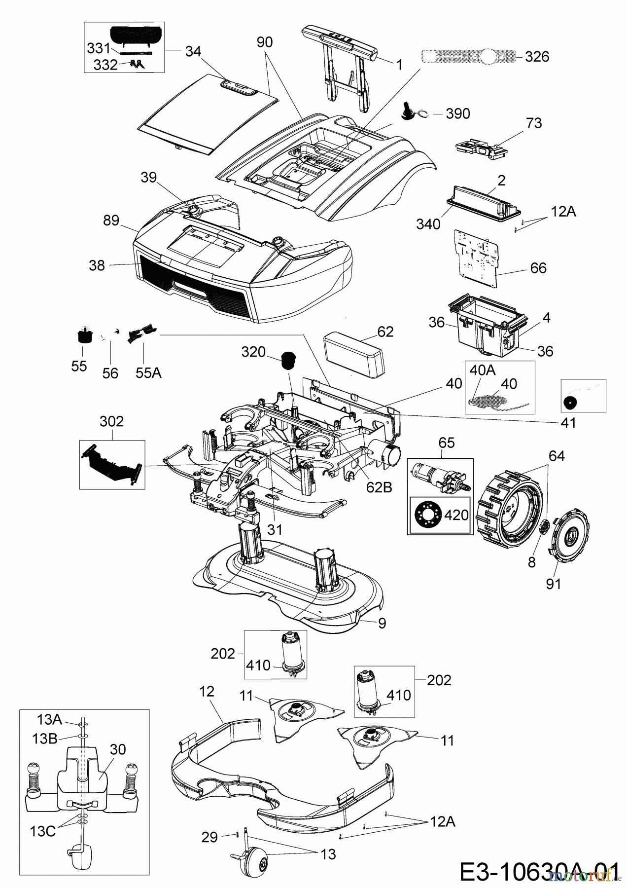 Cub Cadet Mähroboter XR3 3000 22ASBAAD603 (2018) Elektromotore, Gehäuse, Messer, Räder
