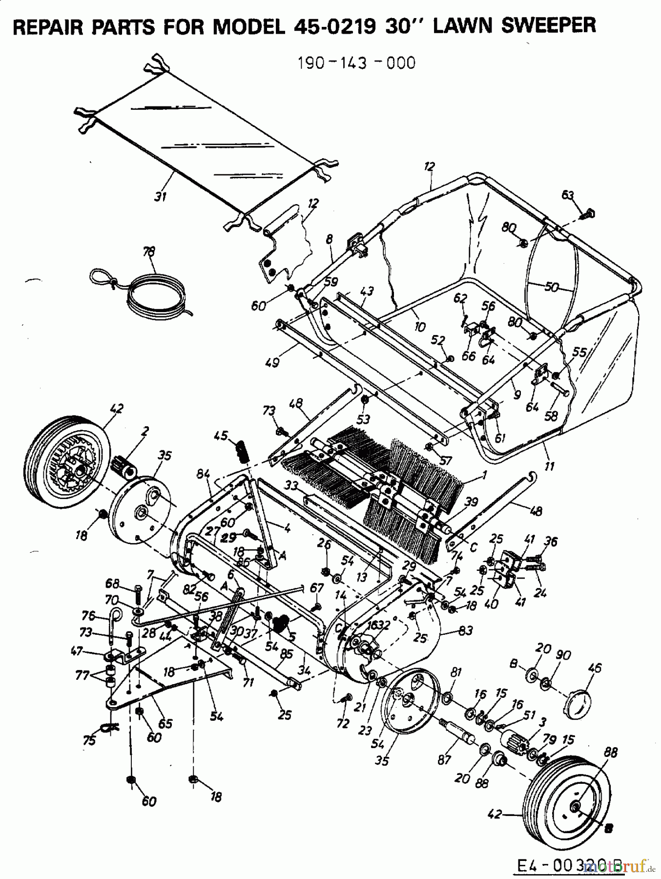 MTD Zubehör Zubehör Garten- und Rasentraktoren Rasenkehrer 45-0219 (190-143-000) 190-143-000 (2003) Grundgerät