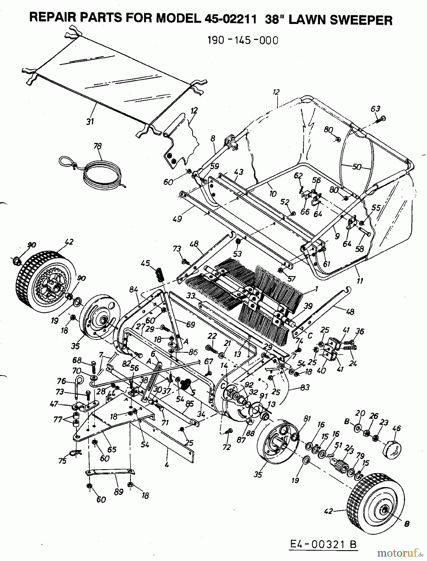MTD Zubehör Zubehör Garten- und Rasentraktoren Rasenkehrer 45-02211 (190-145-000) 190-145-000 (2003) Grundgerät