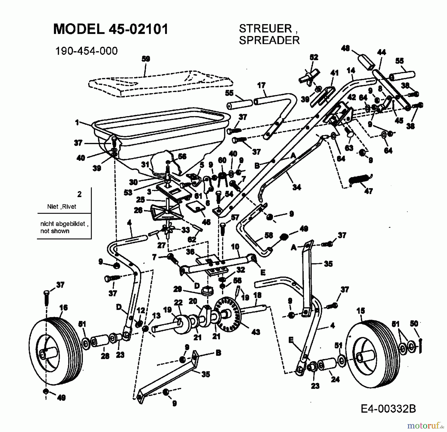 MTD Zubehör Zubehör handgeführte Geräte Streuer 45-02101 (190-454-000) 190-454-000 (2005) Grundgerät