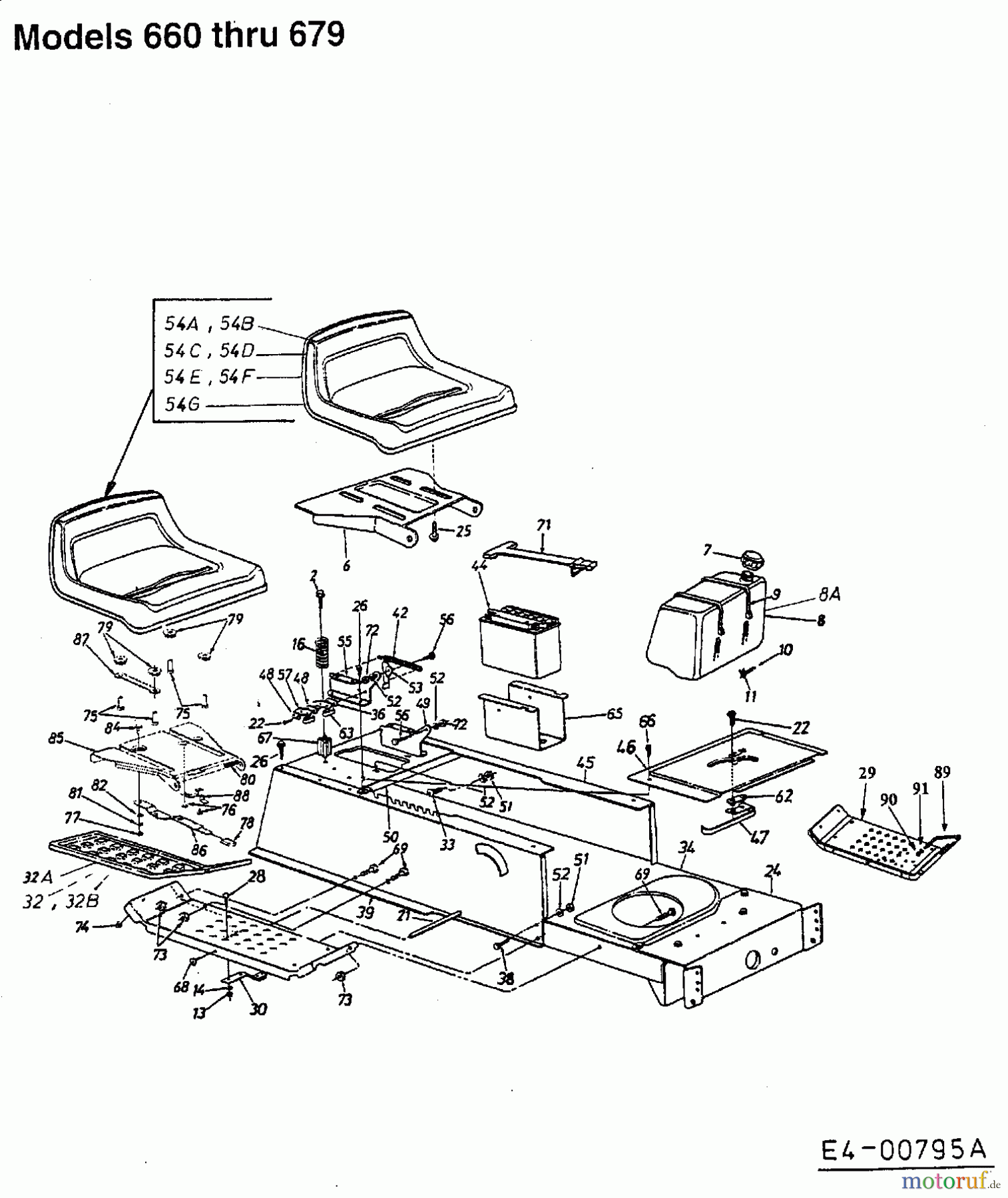 Fleurelle Rasentraktoren AM 1201 13BH663G619 (2004) Batterie, Sitz, Tank