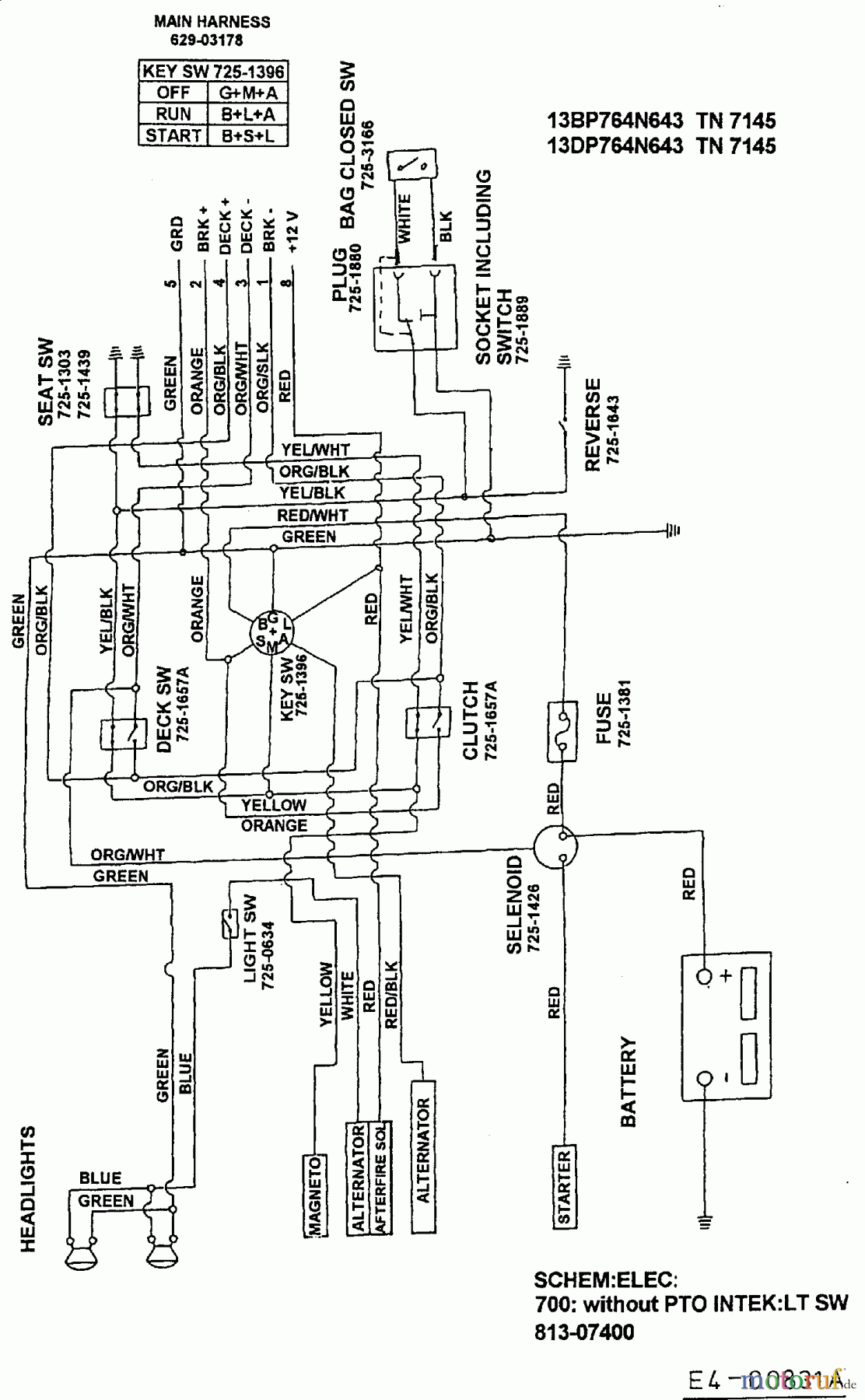 MTD Rasentraktoren E/160 13CD768N678 (1999) Schaltplan