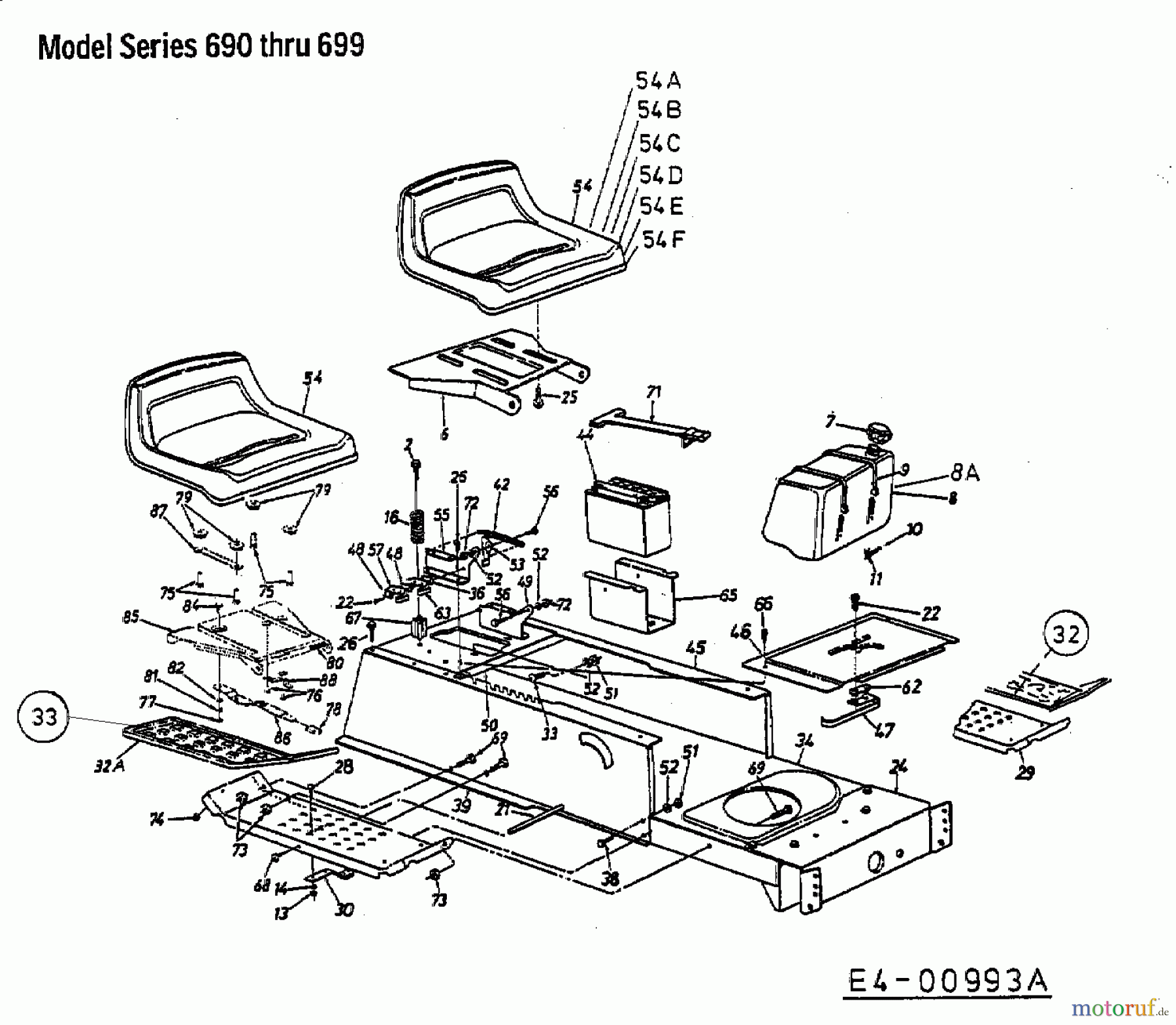 MTD Rasentraktoren H 140/96 13AA695F600 (2003) Batterie, Sitz, Tank