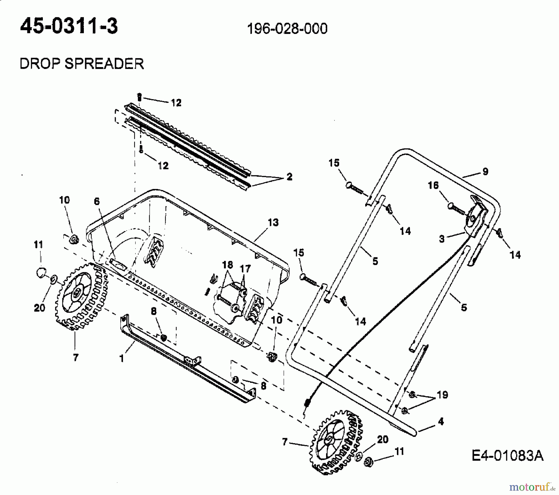  MTD Zubehör Zubehör handgeführte Geräte Streuer 45-03122  (196-029-000) 196-029-000  (2003) Grundgerät