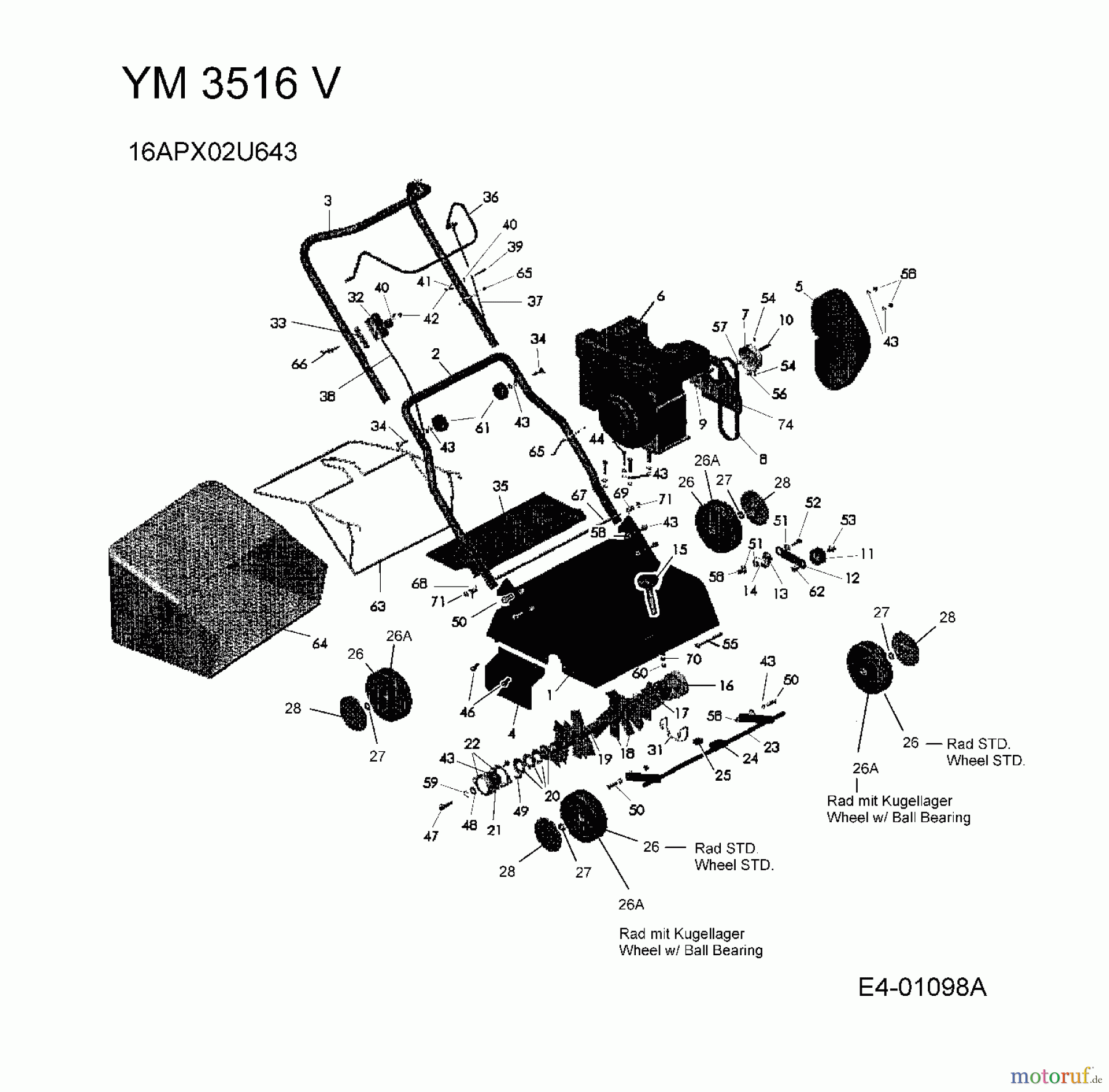 Yard-Man Motorvertikutierer YM 3516 V 16APX02U643 (2003) Grundgerät