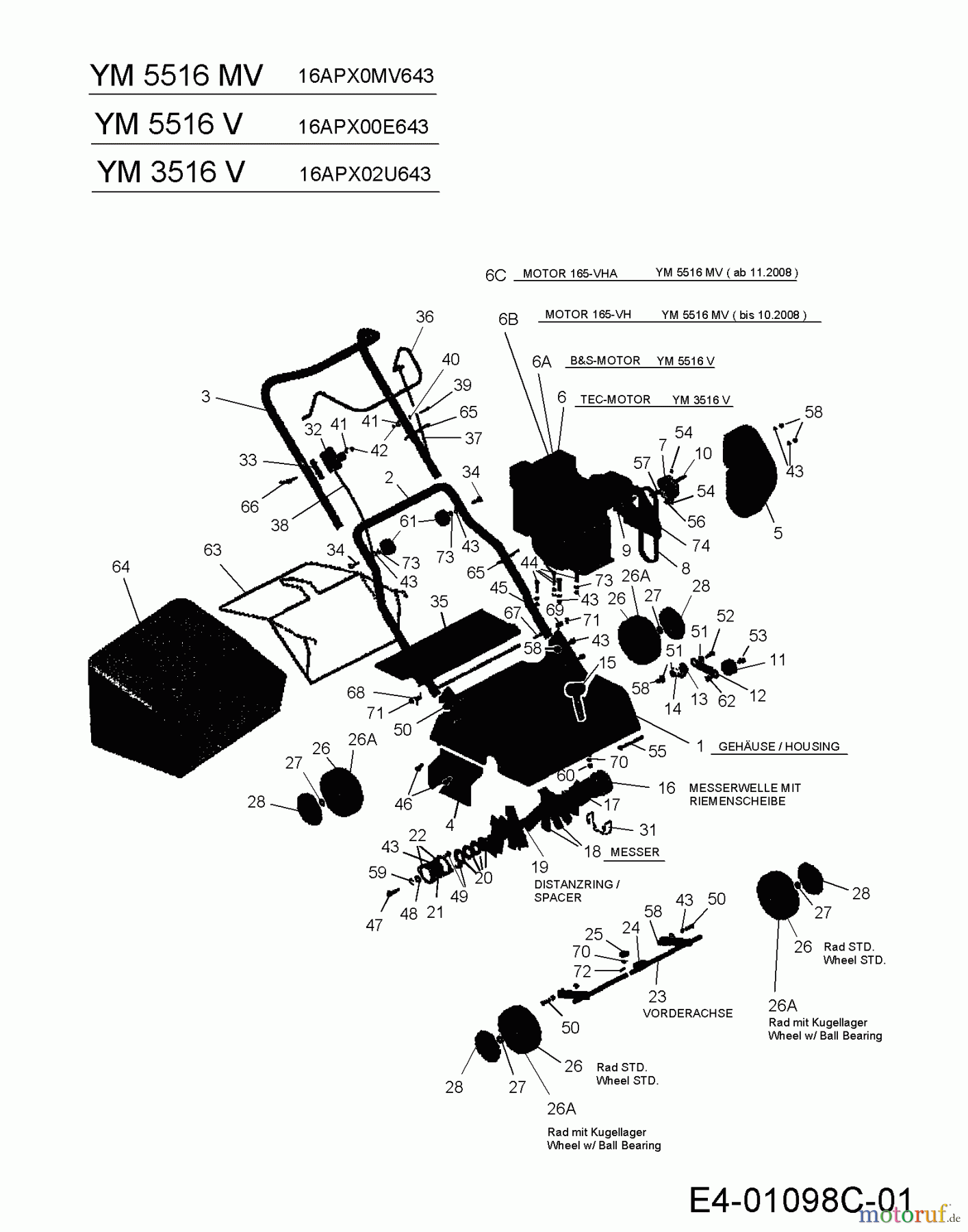 Yard-Man Motorvertikutierer YM 5516 MV 16APX0MV643 (2009) Grundgerät