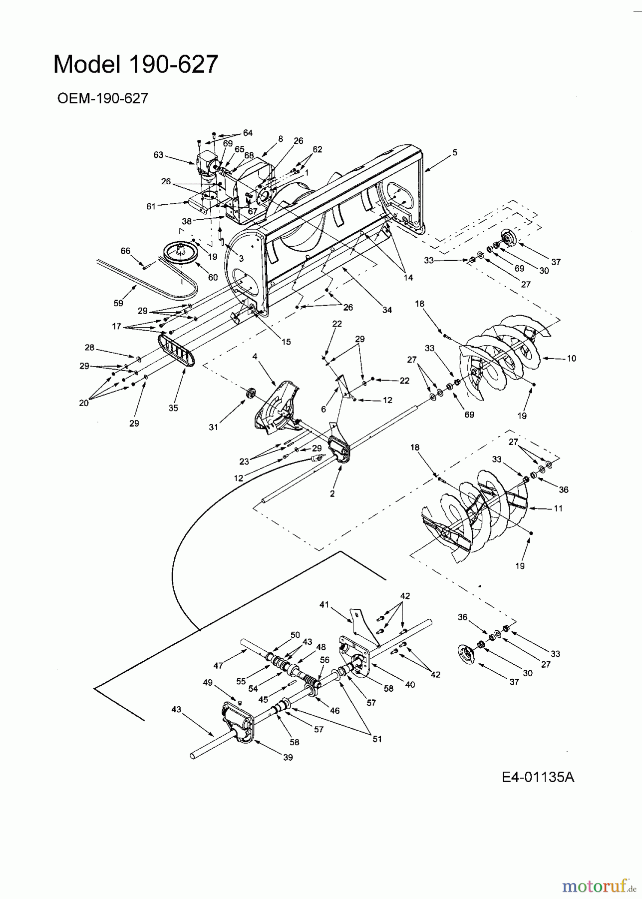 MTD Zubehör Zubehör Garten- und Rasentraktoren Schneefräsen für 600 Serie Kastenrahmen OEM-190-627 (2005) Grundgerät