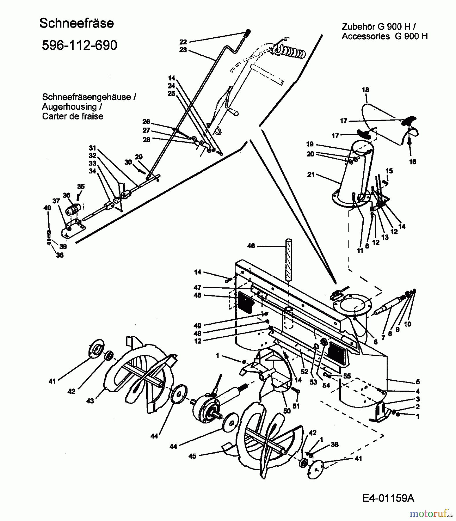MTD Zubehör Zubehör Einachser Schneefräse 70 cm für G 900 H 596-112-690 (2004) Fräsgehäuse, Schnecke, Schneckengetriebe