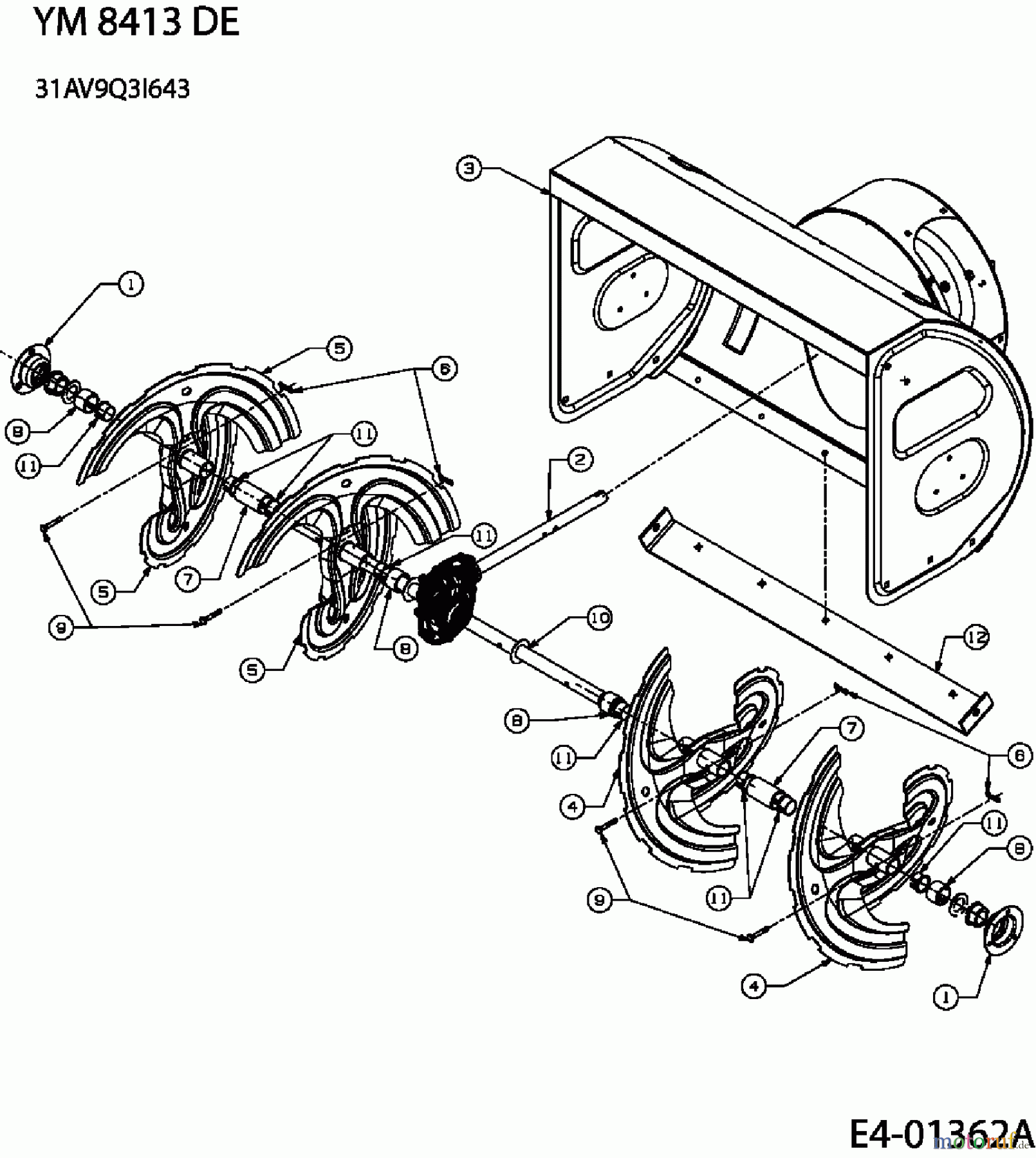 Yard-Man Schneefräsen YM 8413 DE 31AV9Q3I643 (2006) Fräsgehäuse, Schnecke, Schneckenantrieb