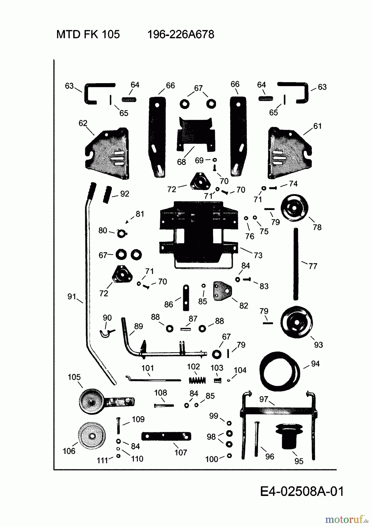 MTD Zubehör Zubehör Garten- und Rasentraktoren Frontkehrmaschine FK 105 196-226A678 (2008) Aushebung, Räder