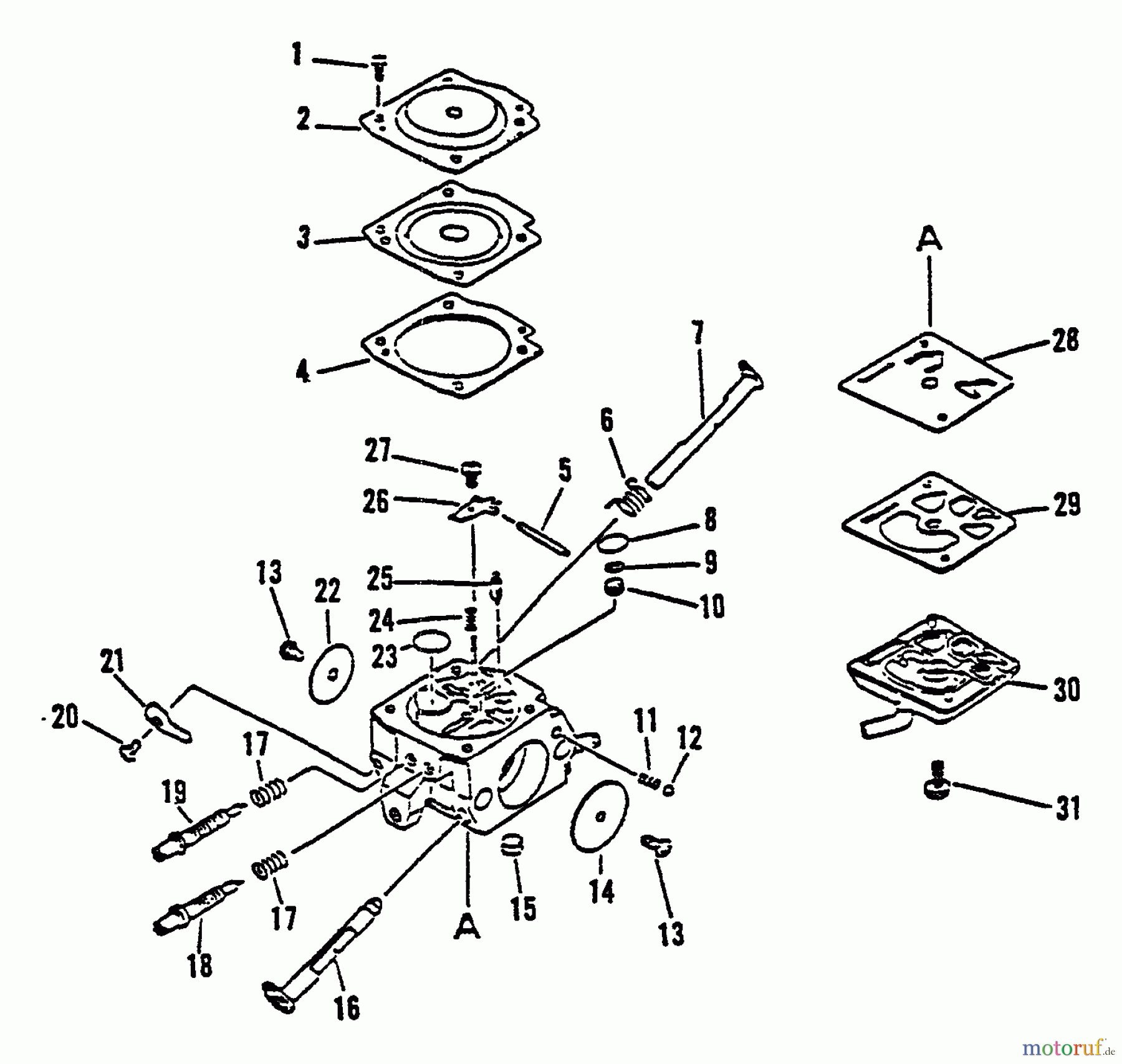 Echo Sägen, Kettensägen CS-4600 - Echo Chainsaw, S/N: 001001 - 027191 Carburetor