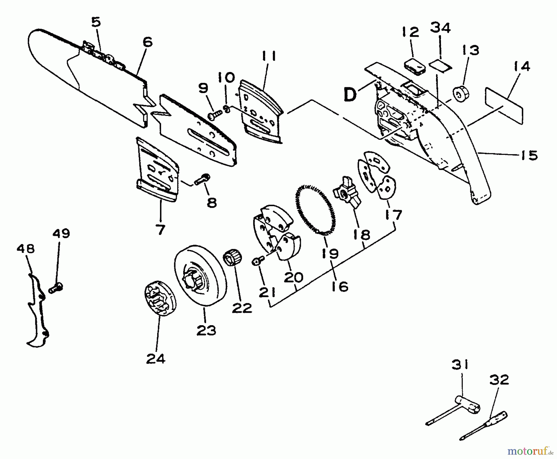 Echo Sägen, Kettensägen CS-4600 - Echo Chainsaw, S/N: 001001 - 027191 Clutch, Cutting Attch, Tools