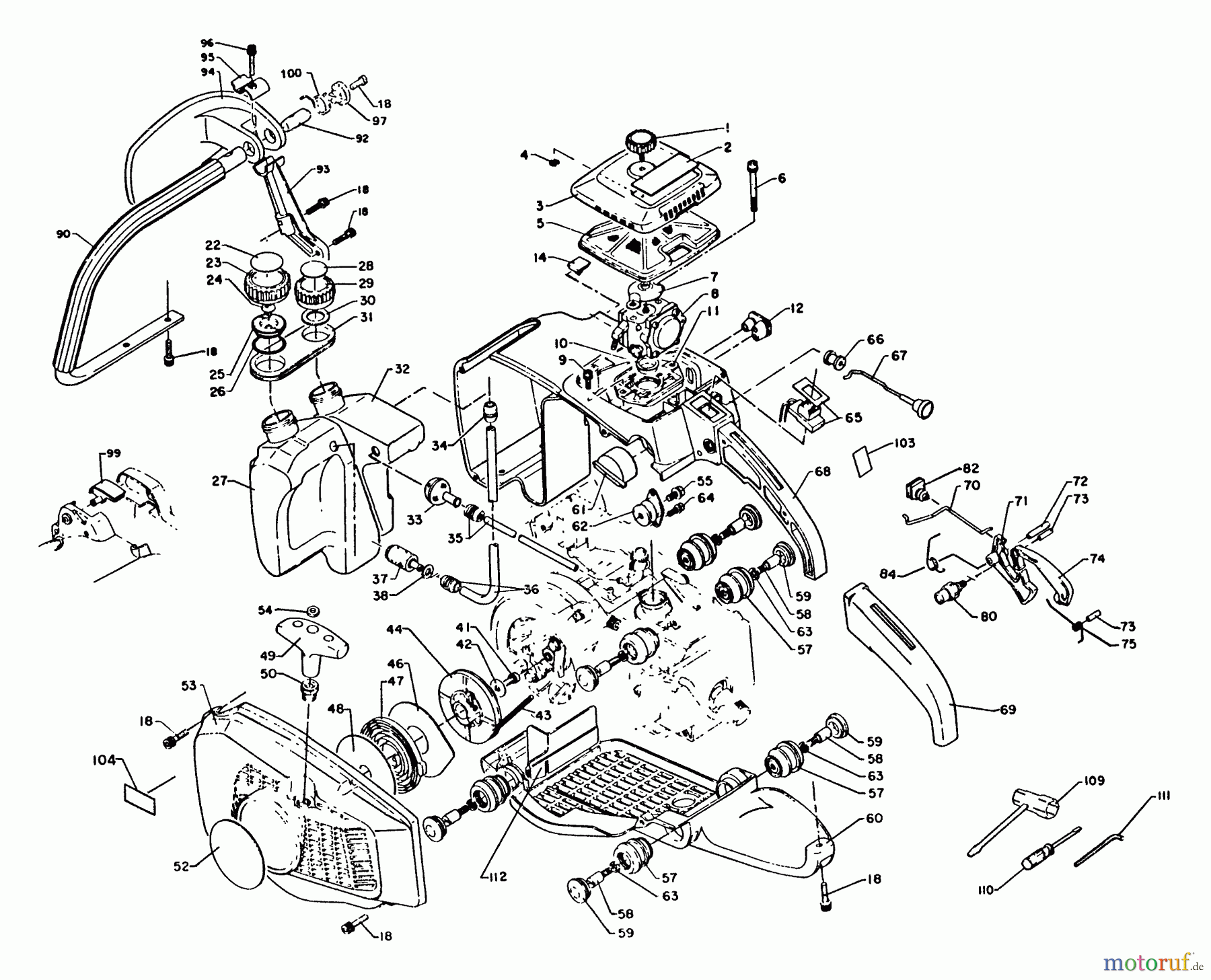  Echo Sägen, Kettensägen CS-500EVL - Echo Chainsaw Starter, Carburetor, Handles, Air Cleaner, Fuel Sys, Oil Tank