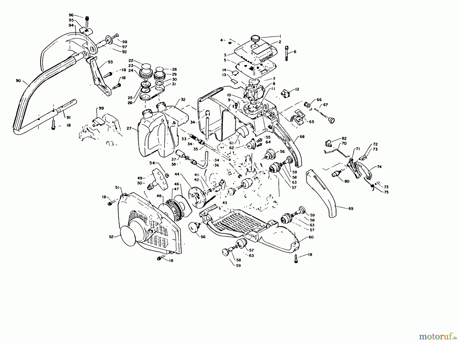 Echo Sägen, Kettensägen CS-500VL - Echo Chainsaw, S/N: 049001 - 999999 Starter, Carburetor, Handles, Air Cleaner, Fuel Sys, Oil Tank