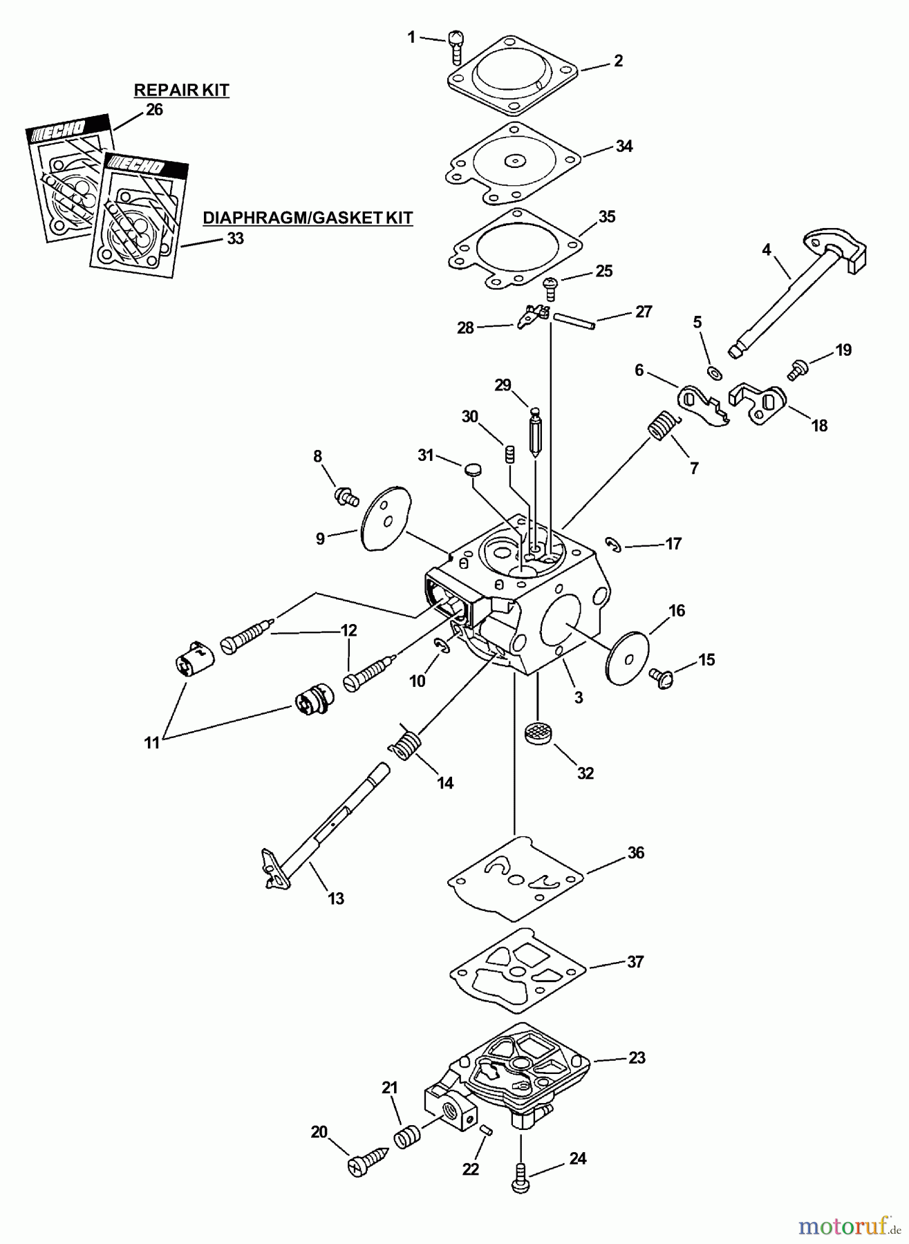  Echo Sägen, Kettensägen CS-510 - Echo Chainsaw, S/N: 04001001 - 04999999 Carburetor