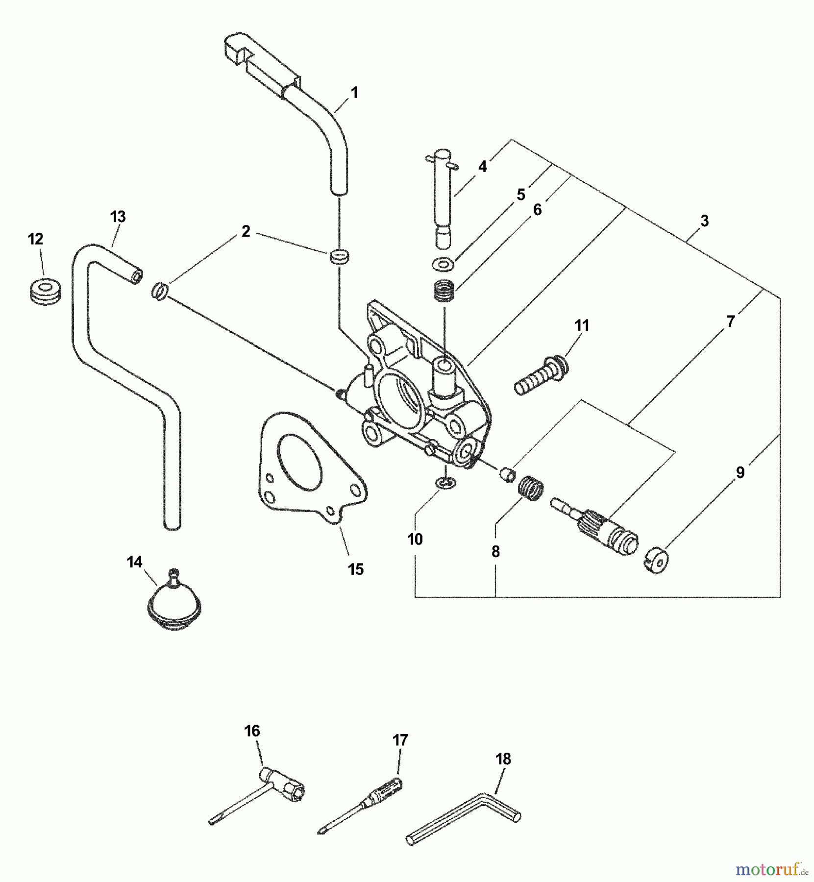 Echo Sägen, Kettensägen CS-520 - Echo Chainsaw, S/N: 07001001 - 07999999 Auto-Oiler Assembly, Tools