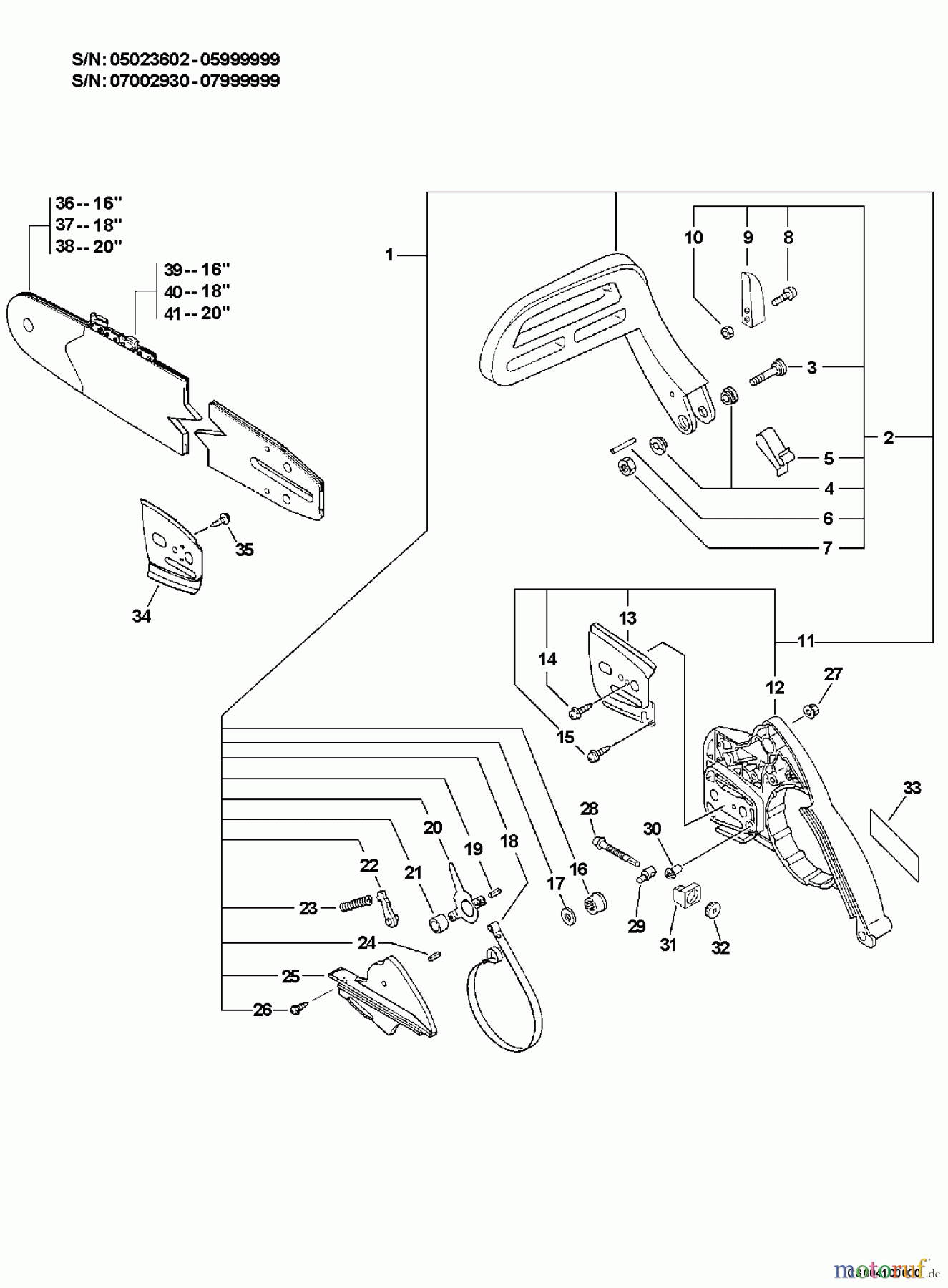 Echo Sägen, Kettensägen CS-520 - Echo Chainsaw, S/N: 07001001 - 07999999 Chain Brake, Cutting Attachment S/N: 07002930 - 07999999