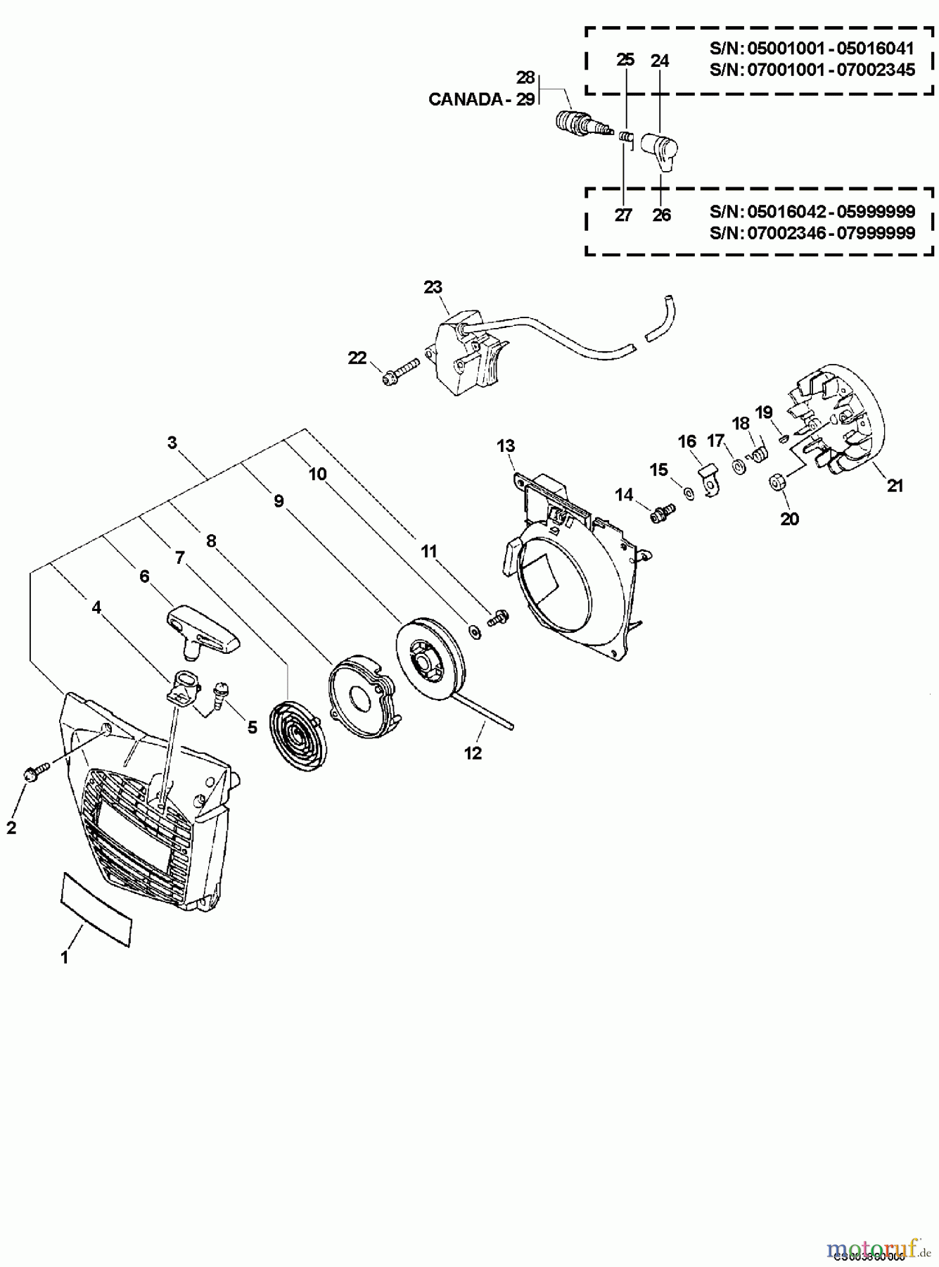 Echo Sägen, Kettensägen CS-520 - Echo Chainsaw, S/N: 05001001 - 05999999 Ignition, Starter