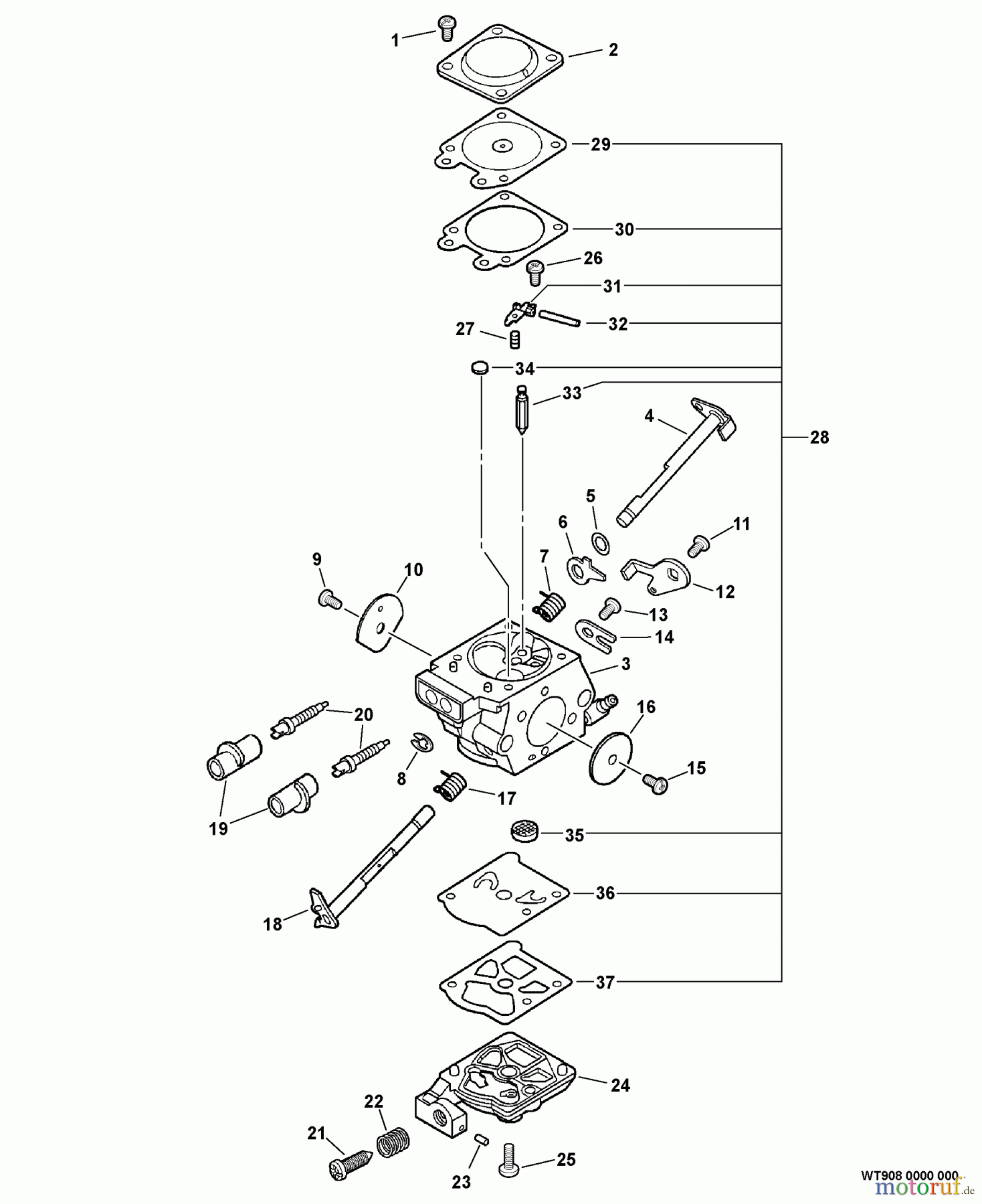  Echo Sägen, Kettensägen CS-530 - Echo Chainsaw, S/N: C02803001001 - C02803999999 Carburetor -- WT-908