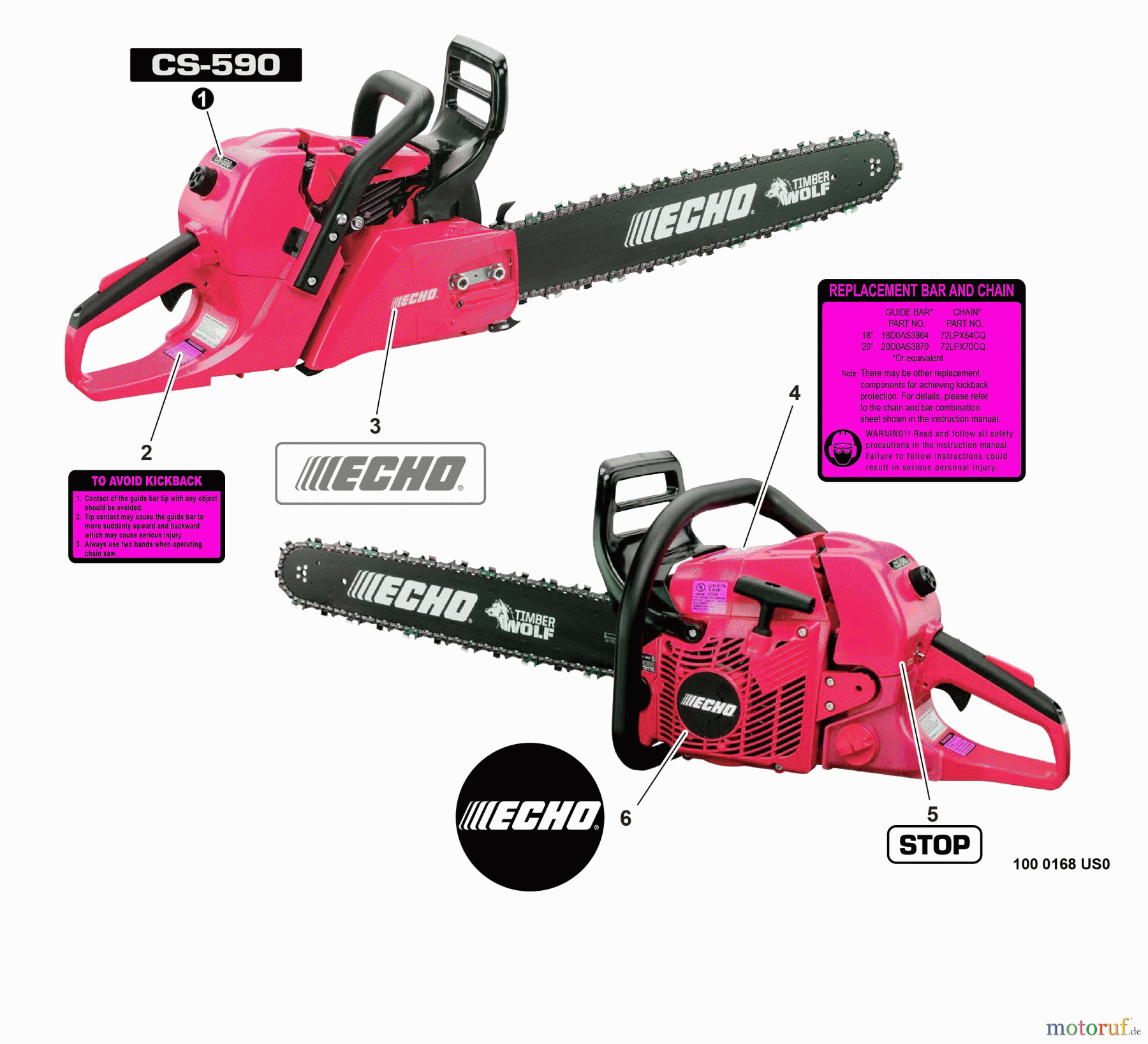 Echo Sägen, Kettensägen CS-590 - Echo Chainsaw, Labels