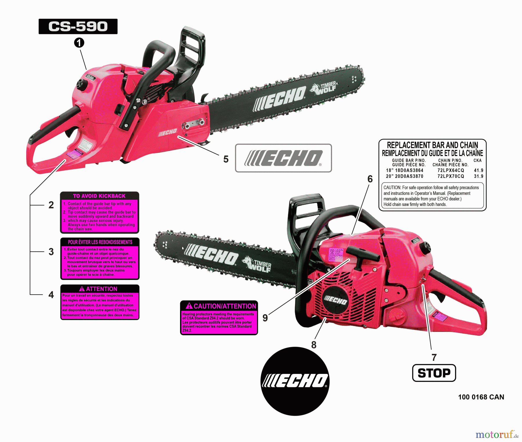 Echo Sägen, Kettensägen CS-590 - Echo Chainsaw, Labels