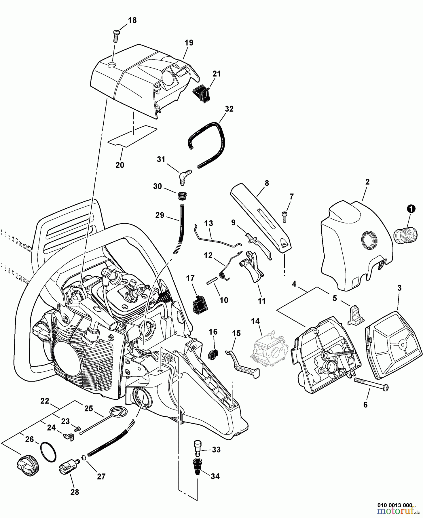 Echo Sägen, Kettensägen CS-600P - Echo Chainsaw, S/N: C03704001001 - C03704999999 Intake, Throttle Control, Fuel System