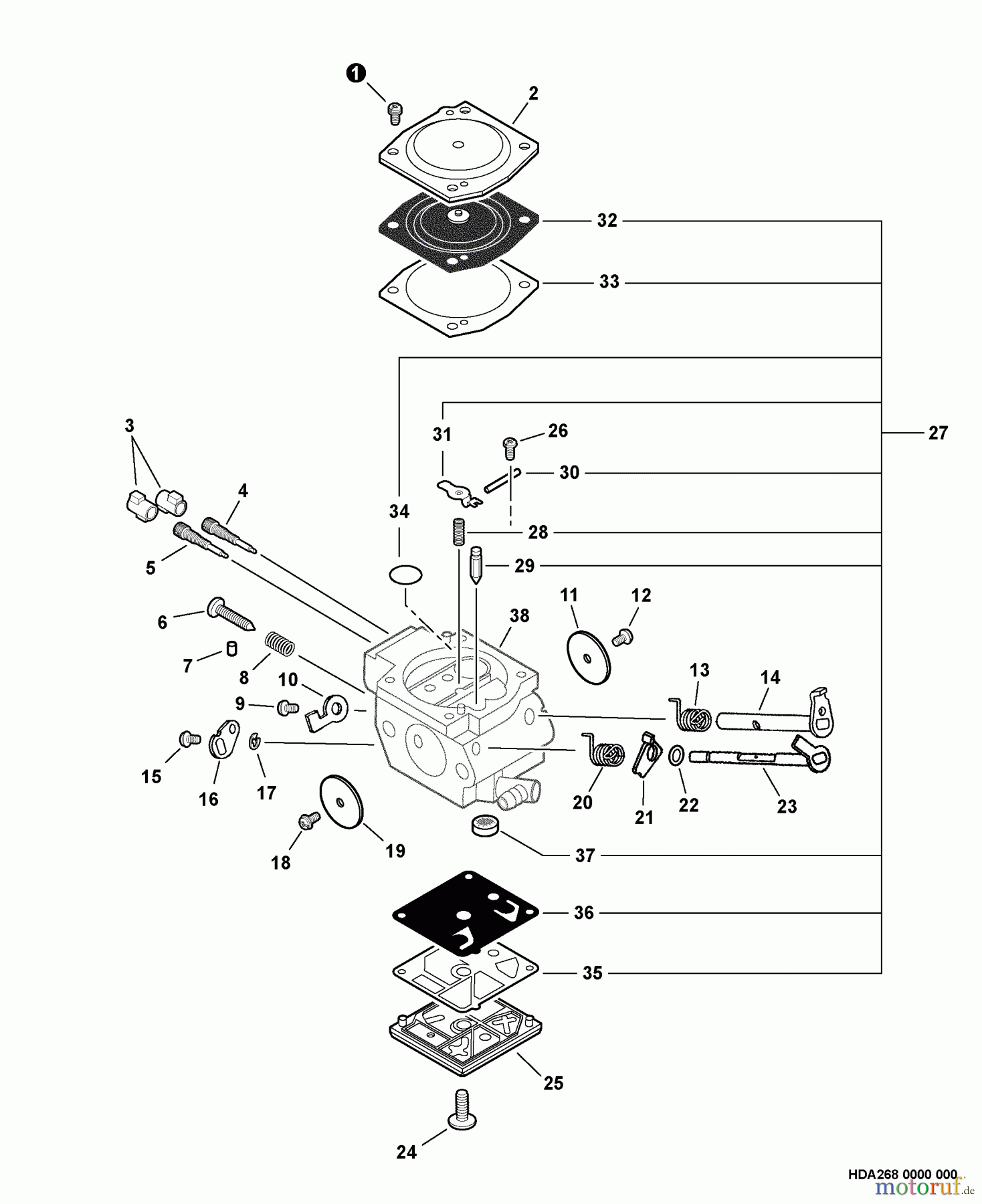 Echo Sägen, Kettensägen CS-600P - Echo Chainsaw, S/N: C03704001001 - C03704999999 Carburetor -- HDA-268