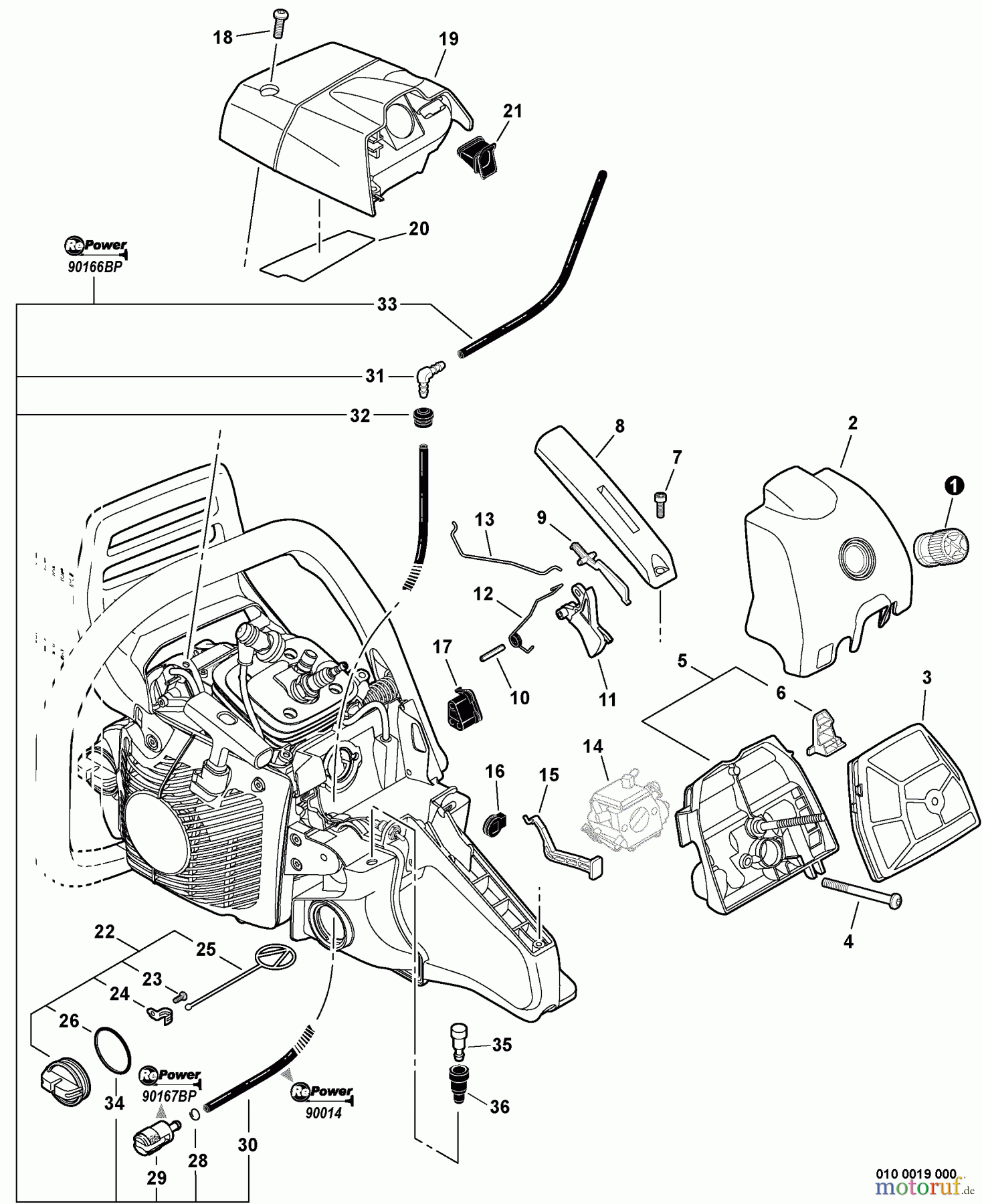 Echo Sägen, Kettensägen CS-600P - Echo Chainsaw, S/N: C22312001001 - C22312999999 Intake, Throttle Control, Fuel System