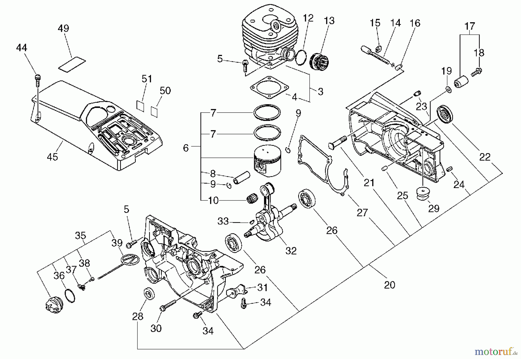 Echo Sägen, Kettensägen CS-6701 - Echo Chainsaw Cylinder, Crankcase, Piston