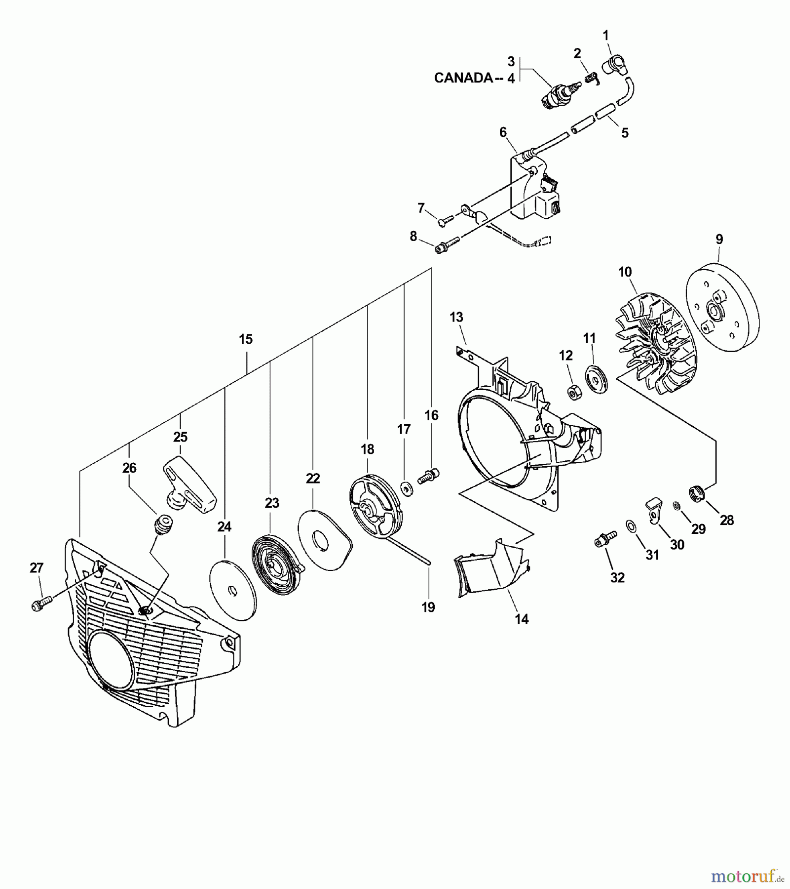 Echo Sägen, Kettensägen CS-680 - Echo Chainsaw, S/N: C03304001001 - C03304999999 Ignition, Starter, Flywheel