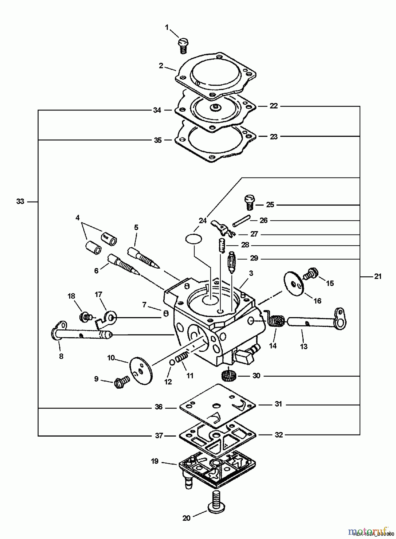 Echo Sägen, Kettensägen CS-8000 - Echo Chainsaw (Type 1E) Carburetor -- HDA-153A_B