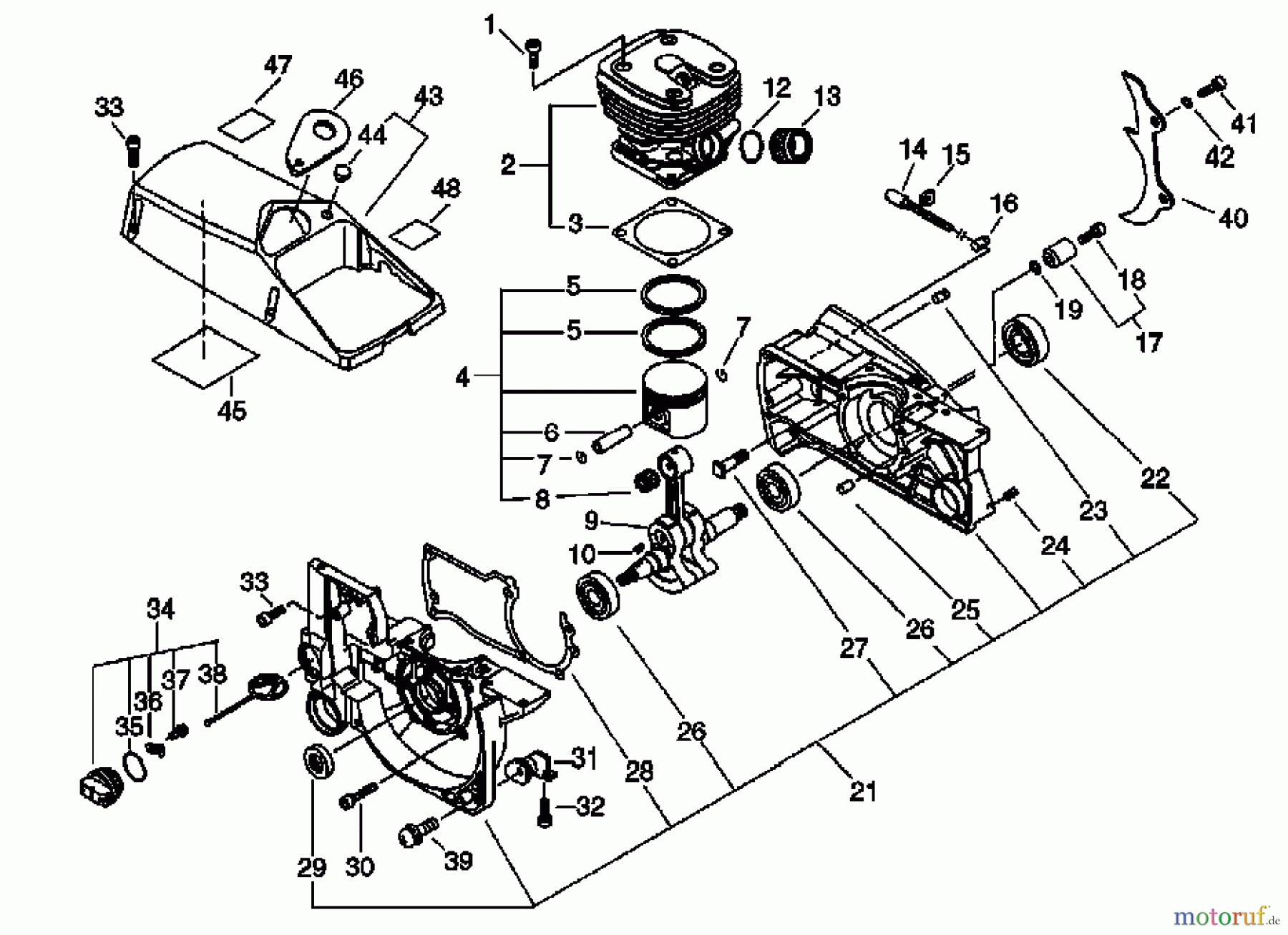 Echo Sägen, Kettensägen CS-8002 - Echo Chainsaw, Cylinder, Crankcase, Piston