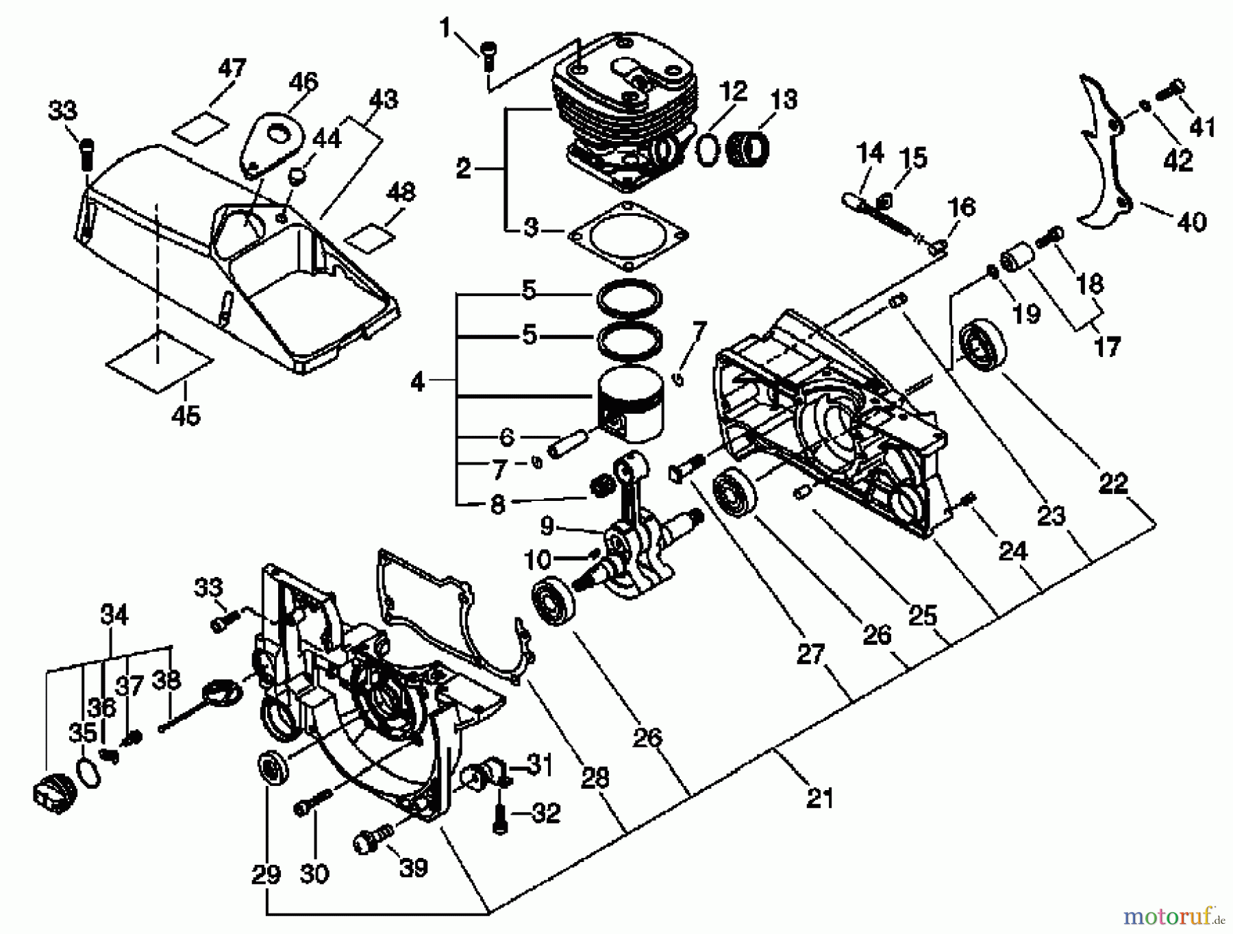 Echo Sägen, Kettensägen CS-8002 - Echo Chainsaw, Cylinder, Crankcase, Piston