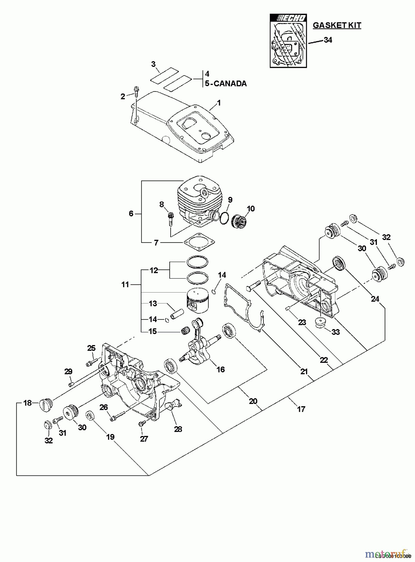 Echo Trennsägen CSG-670 - Echo Cut-Off Saw, S/N: 001001 - 999999 Engine, Crankcase, Cylinder Cover