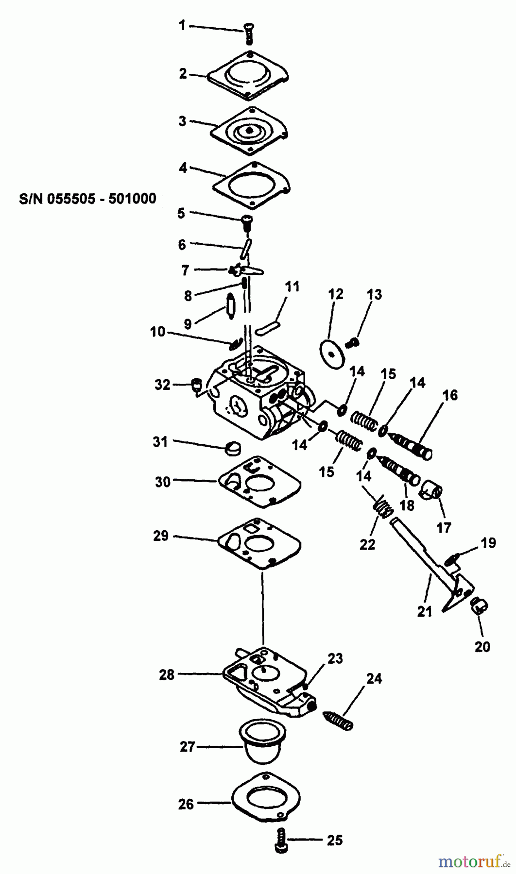 Echo Hochentaster PP-1200 - Echo Pole Saw / Pruner (Type 1E) Carburetor S/N: 055505 - 501000