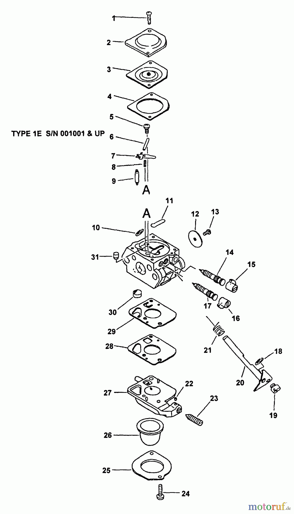 Echo Hochentaster PP-1200 - Echo Pole Saw / Pruner (Type 1) Carburetor Type 1E S/N: 001001_Up