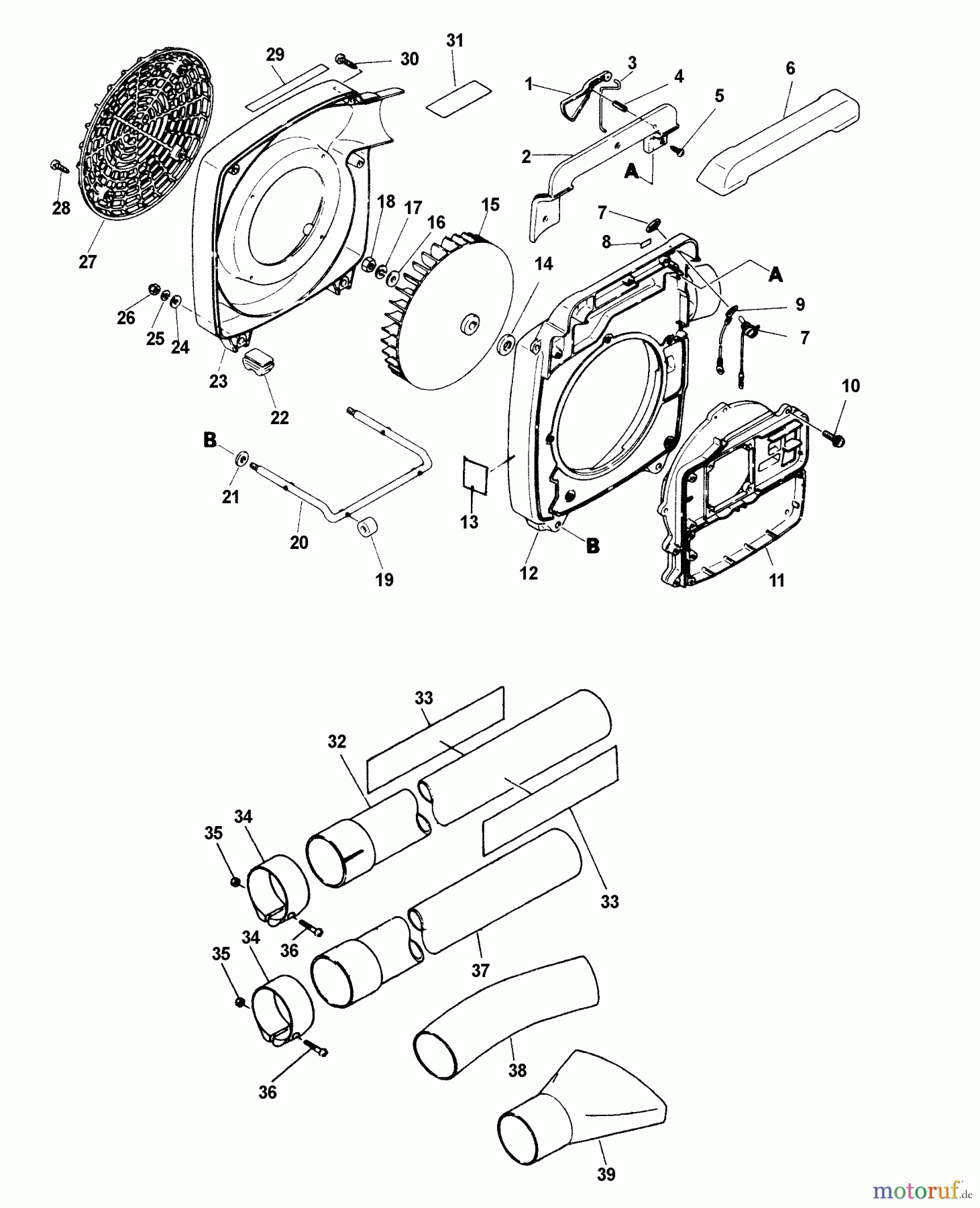 Echo Bläser / Sauger / Häcksler / Mulchgeräte PB-210E - Echo Hand Held Blower (Type 1E) Blower Pipes, Cases, Fan
