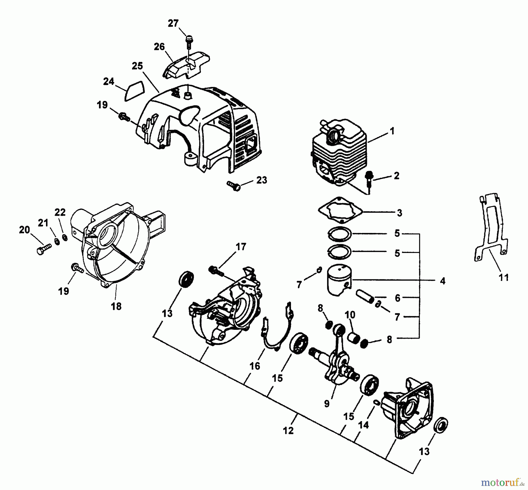 Echo Hochentaster PP-1200 - Echo Pole Saw / Pruner (Type 1E) Crankcase, Engine, Fan Case