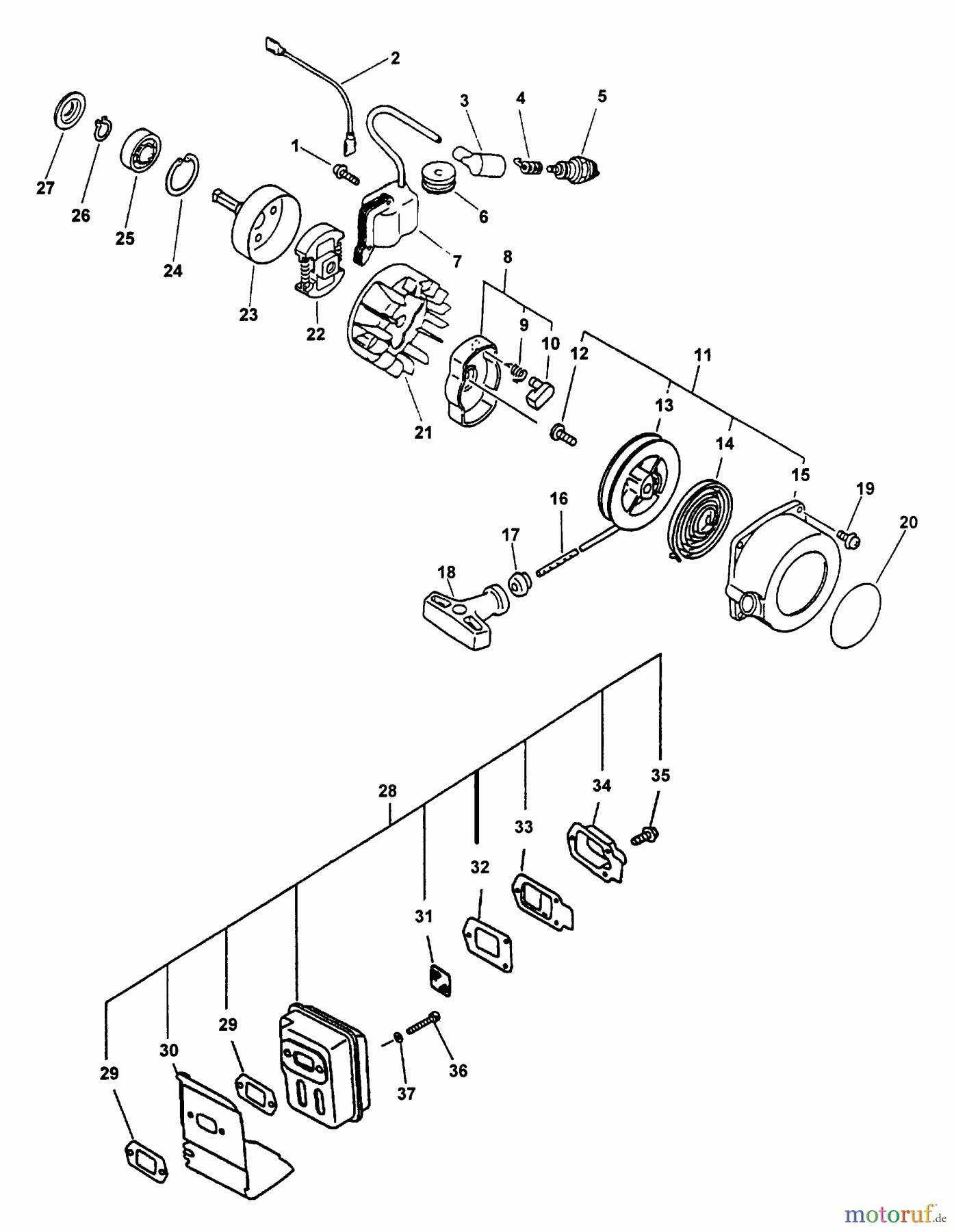 Echo Hochentaster PP-1200 - Echo Pole Saw / Pruner (Type 1E) Ignition, Starter, Clutch, Muffler