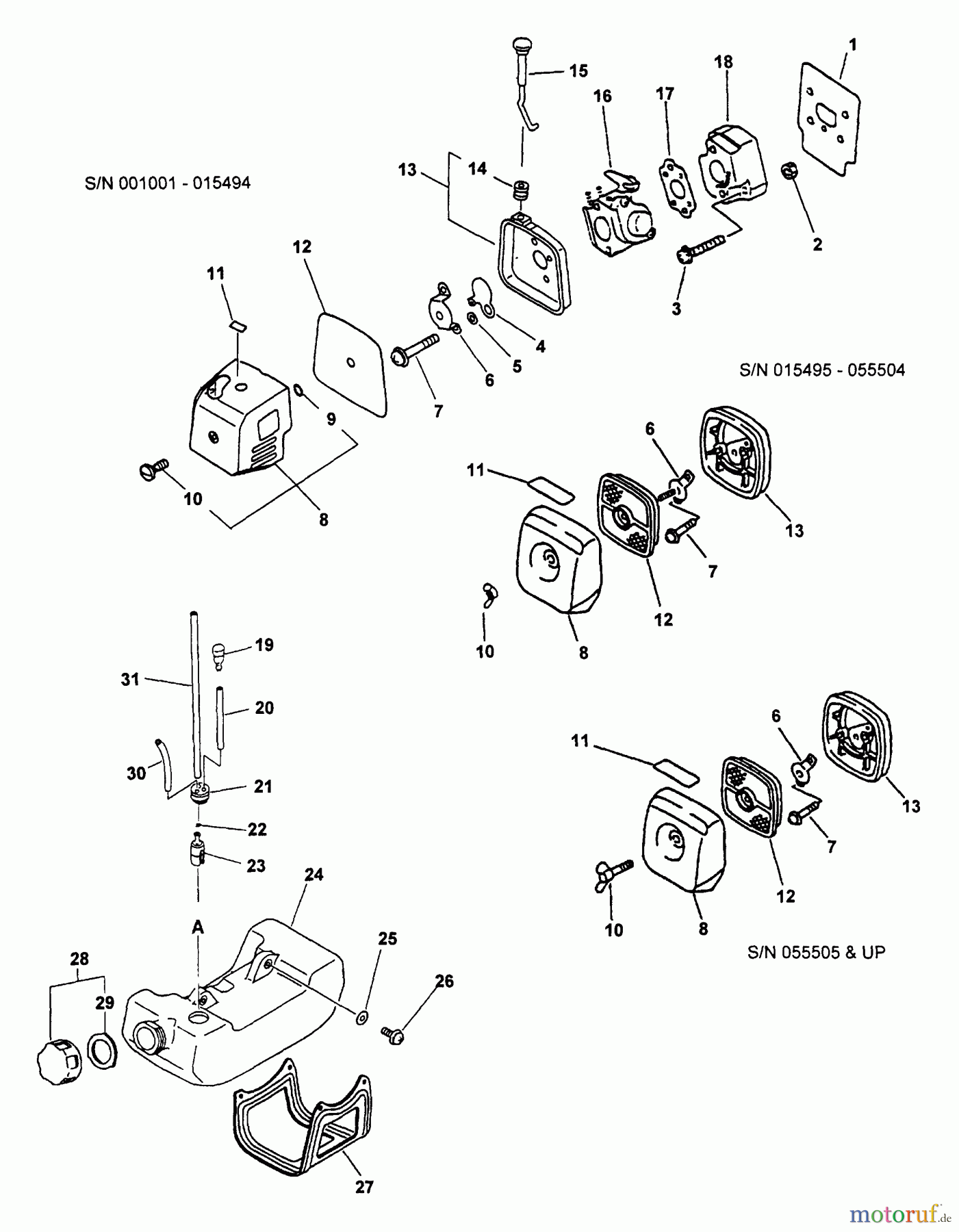 Echo Hochentaster PP-1200 - Echo Pole Saw / Pruner (Type 1E) Intake, Air Filter, Fuel System