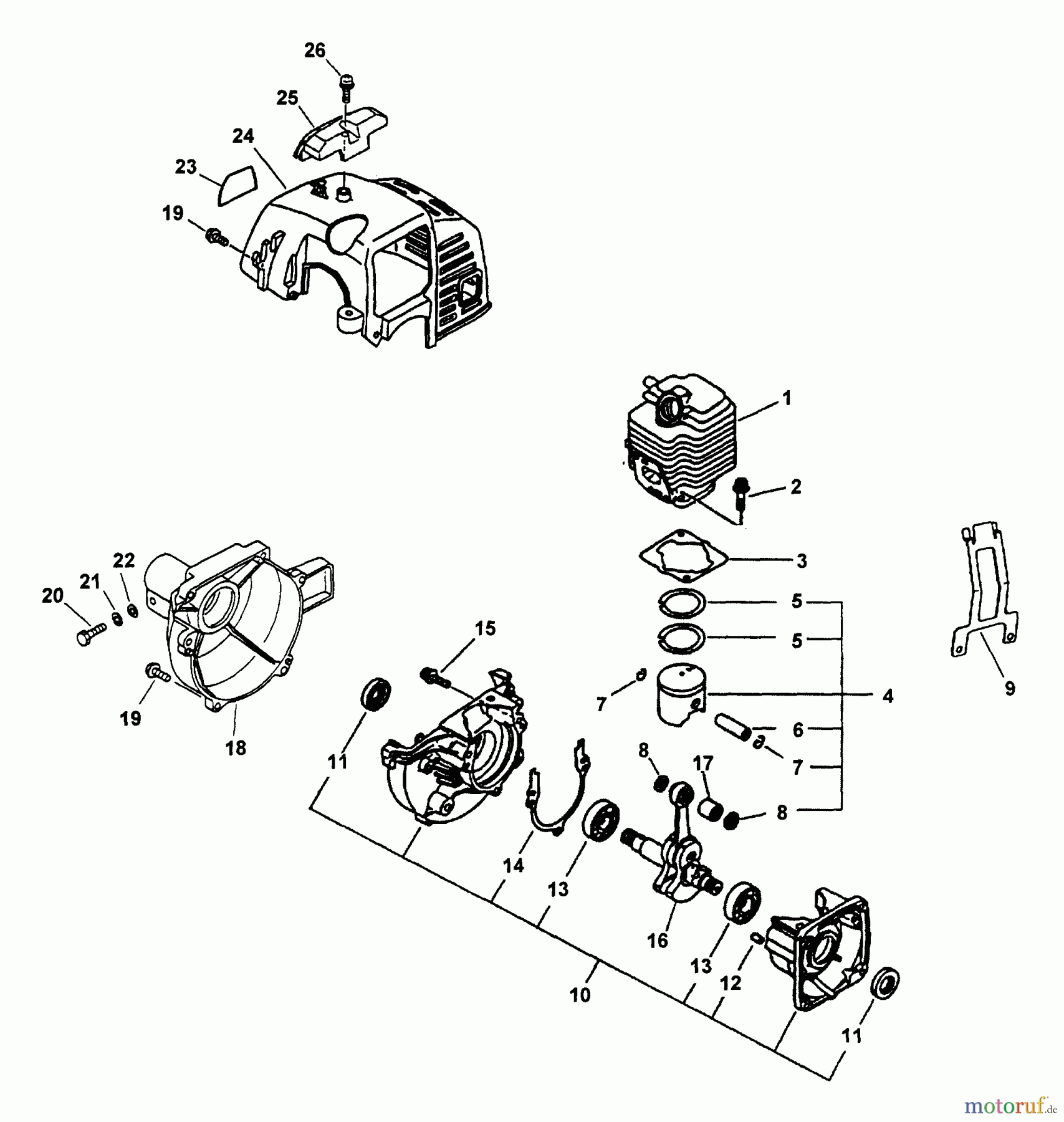  Echo Hochentaster PP-1260 - Echo Pole Saw / Pruner (Type 1E) Crankcase, Engine, Engine Cover, Fan Case