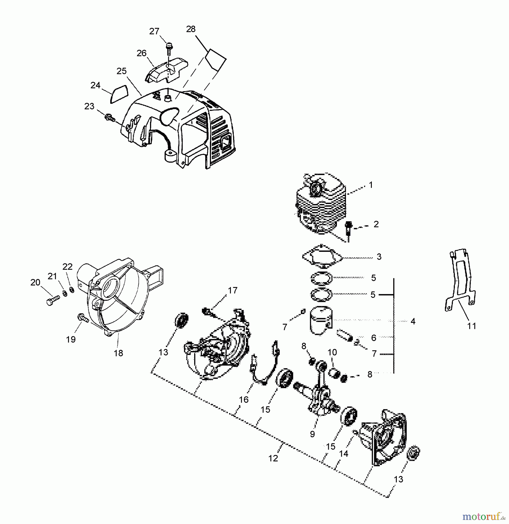 Echo Hochentaster PPF-2100 - Echo Pole Saw / Pruner, S/N: 001001 - 506099 (Type 1E) Crankcase, Engine, Engine Cover, Fan Case