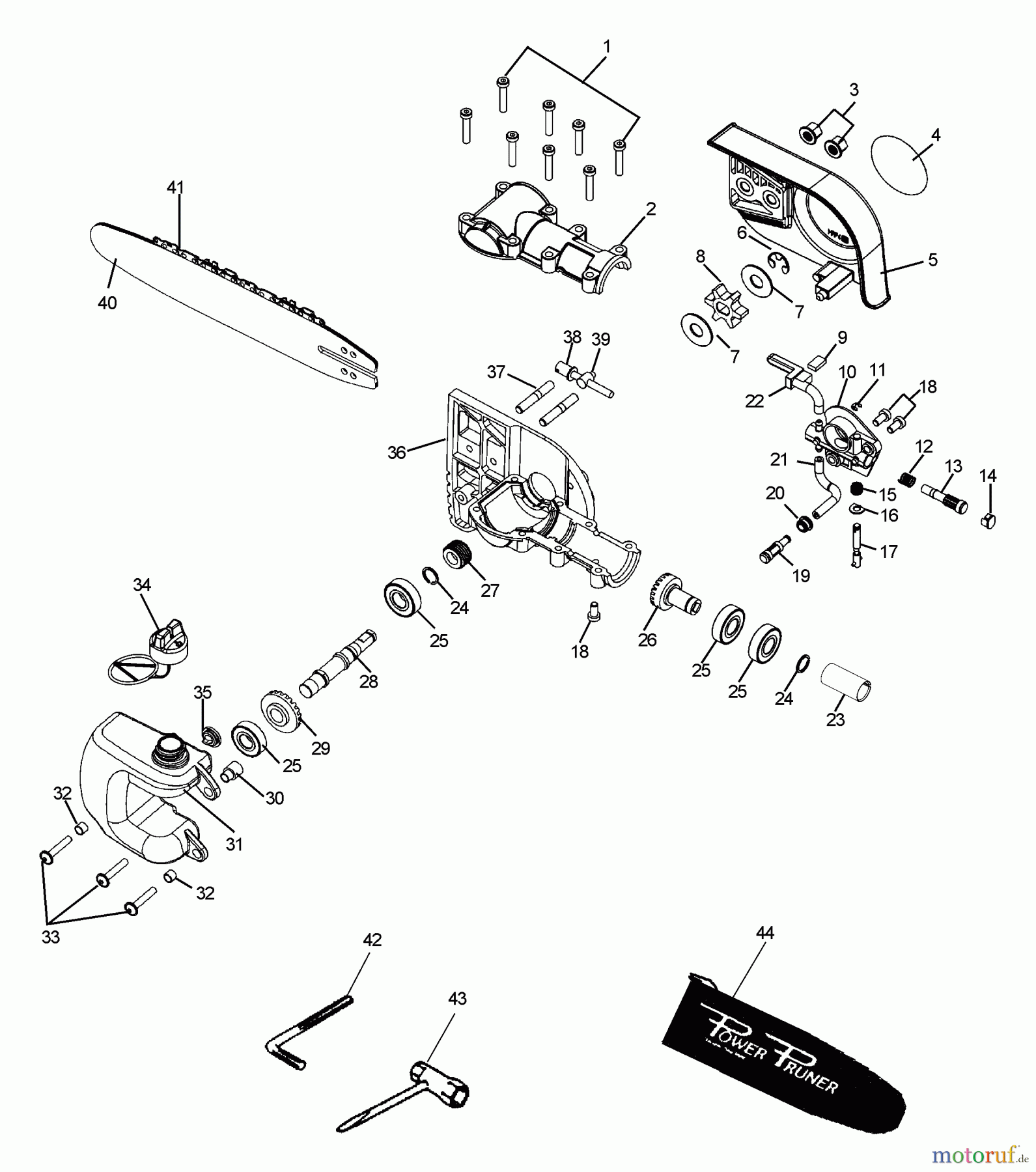 Echo Hochentaster PPF-2100 - Echo Pole Saw / Pruner, S/N: 509500 - 999999 (Type 1E) Gearcase, Auto Oiler, Guide Bar, Cutting Chain, Tools